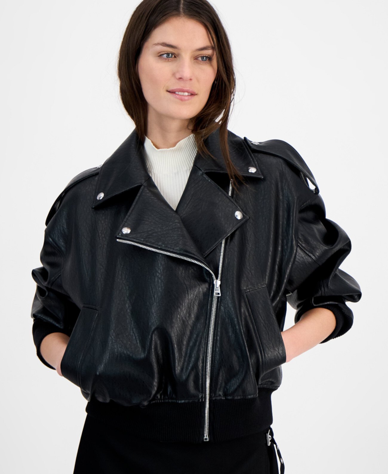 Women's Faux-Leather Asymmetric Moto Bomber Jacket Hugo Boss