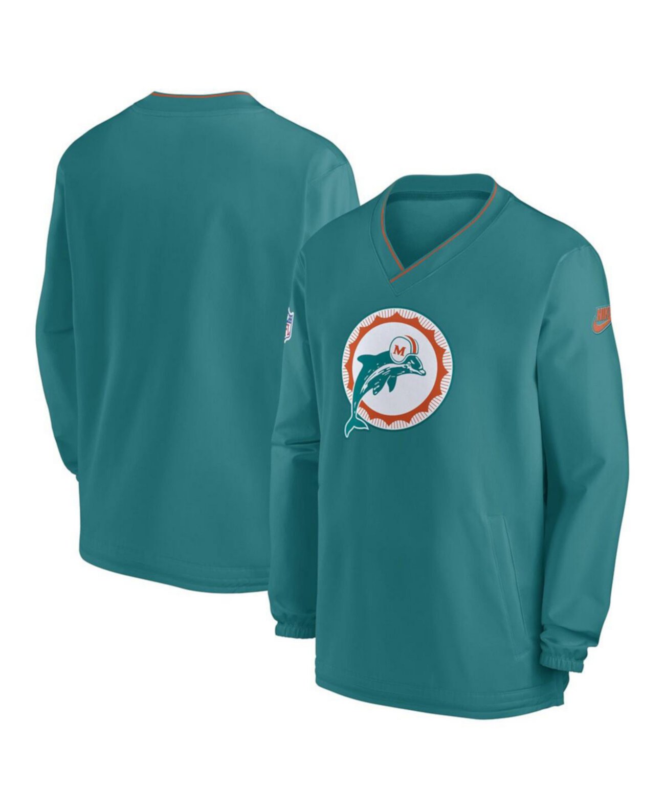 Men's Aqua Miami Dolphins 2024 Sideline Throwback Logo Long Sleeve V-Neck Windshirt Nike