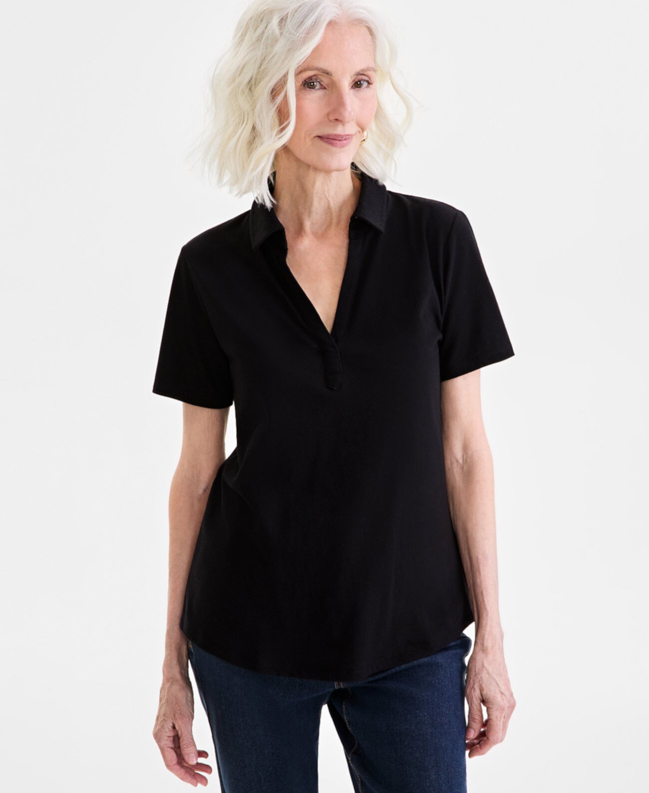 Women's Short-Sleeve Knit Polo Shirt, Exclusively at Macy's Style & Co