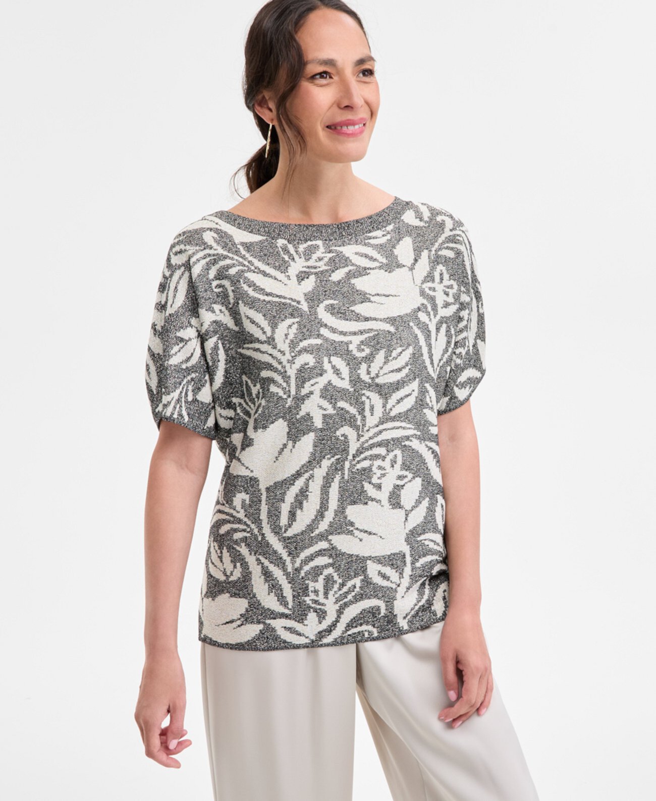 Women's Shine Dolman Sleeve Jacquard Sweater, Exclusively at Macy's J&M Collection