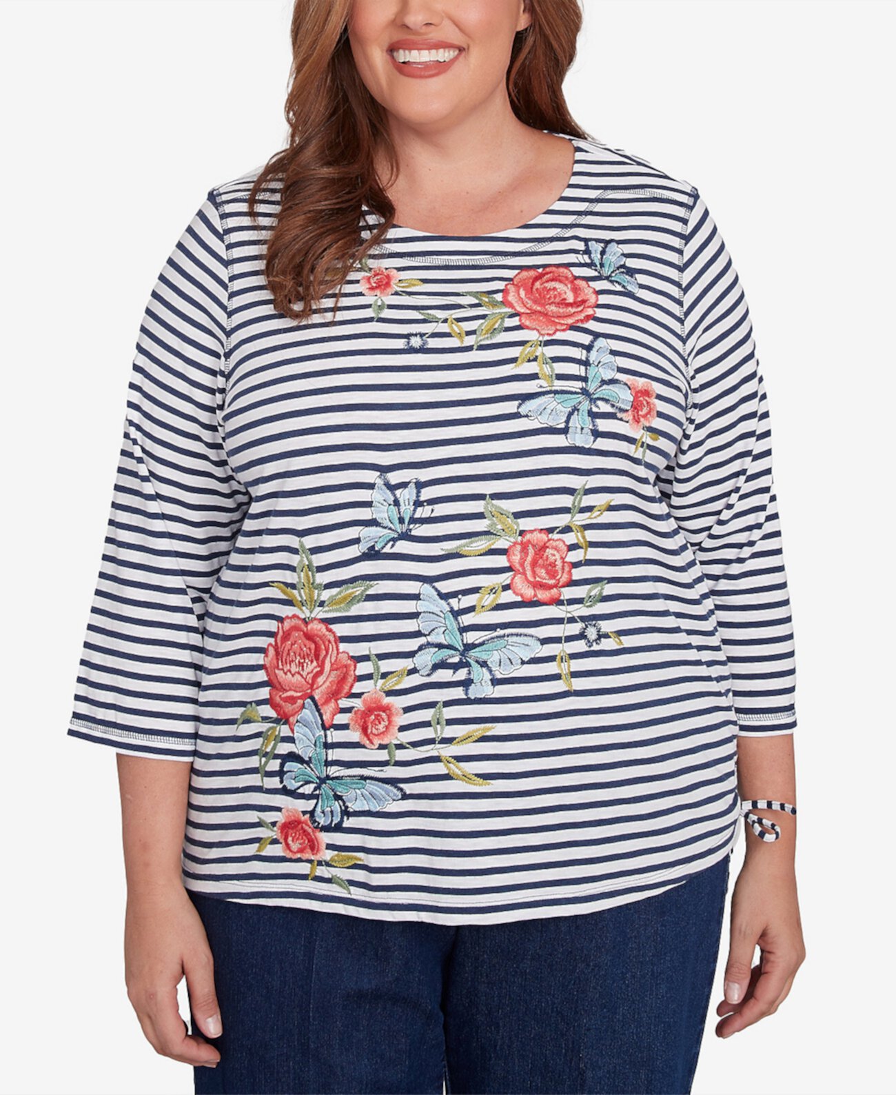 Plus Size Free Spirit Striped Butterfly Embroidered Top Alfred Dunner