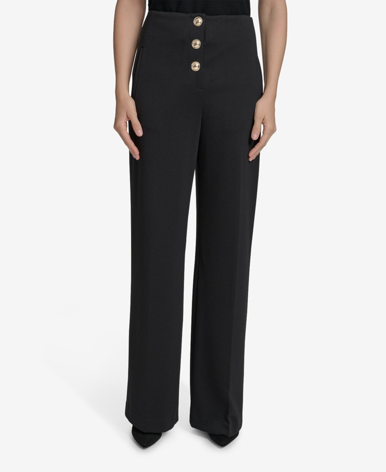 Women's Ponte Straight-Leg Gold-Button Pants Halston