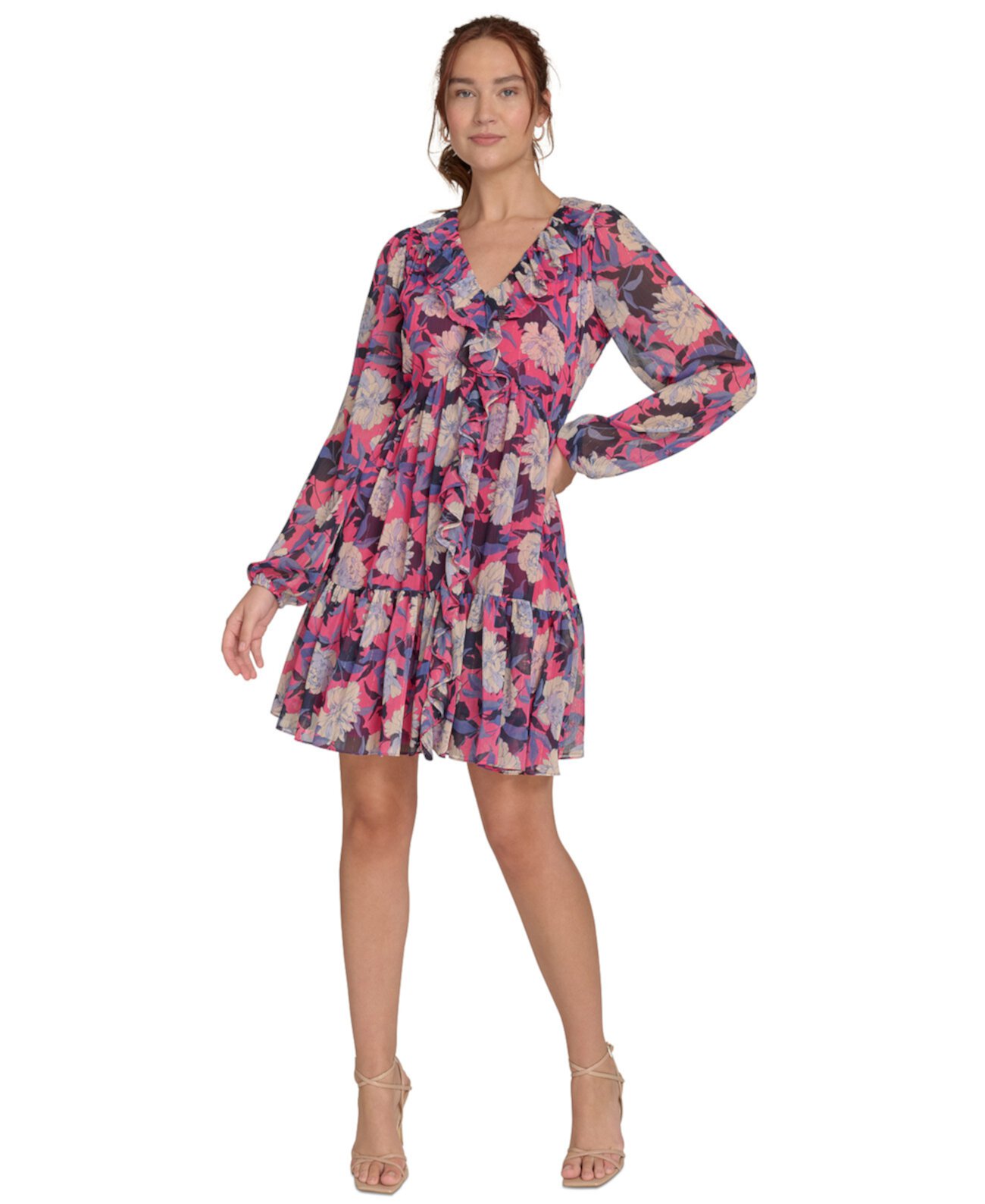 Women's Printed Ruffled Blouson-Sleeve Shift Dress Tommy Hilfiger