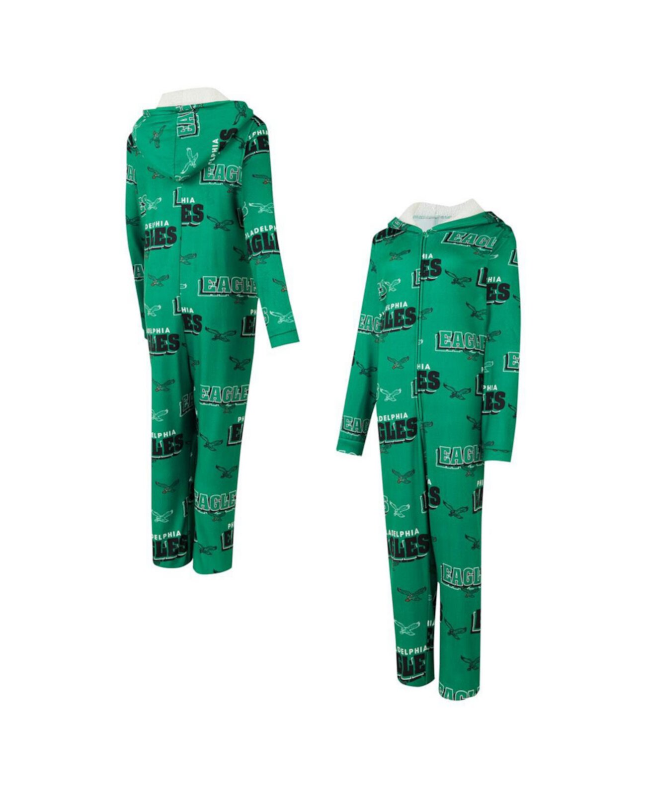 Women's Kelly Green Philadelphia Eagles Throwback Roadway Allover Print Microfleece Full-Zip Union Suit Concepts Sport