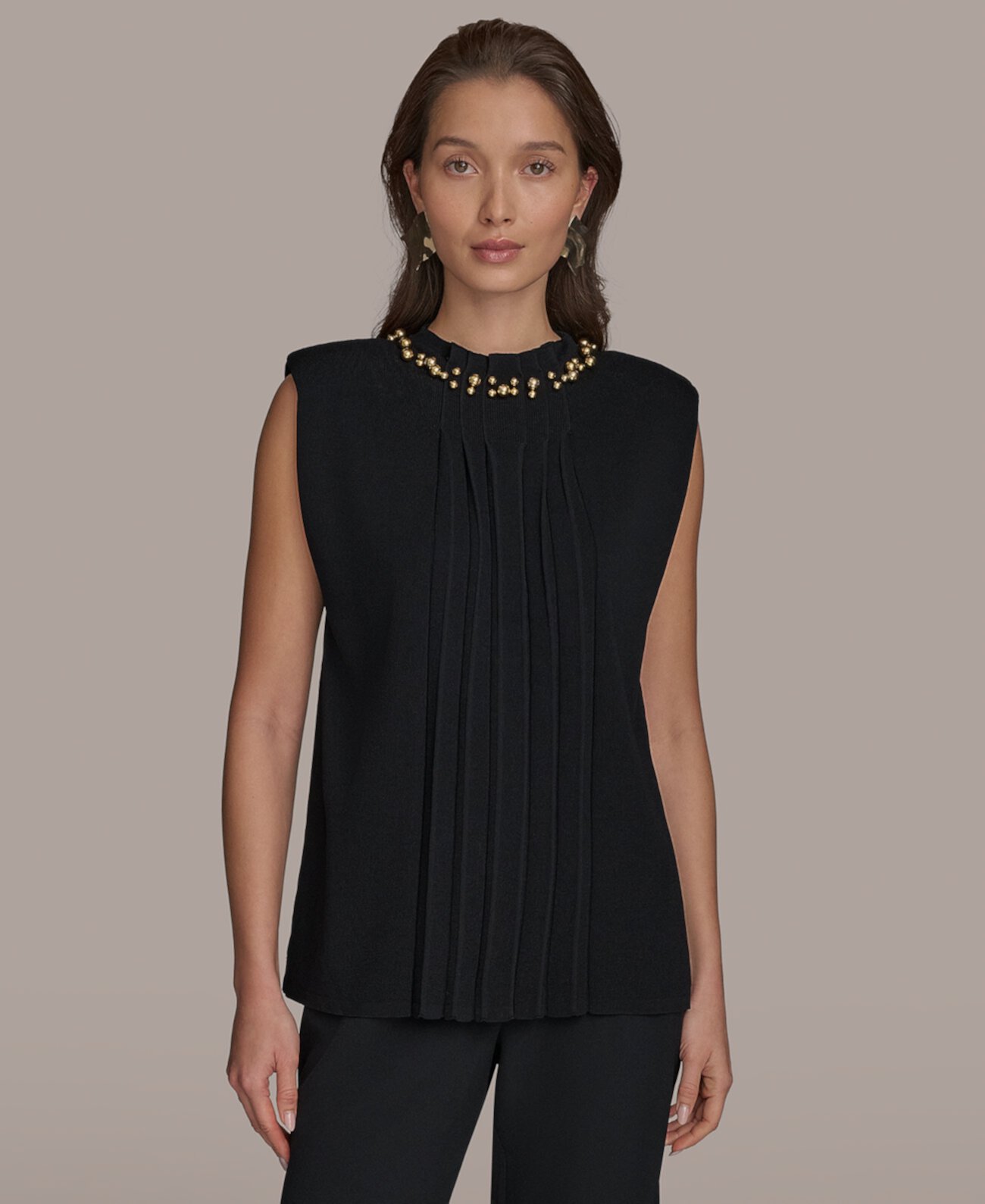 Women's Beaded-Neck Sleeveless Sweater Donna Karan New York