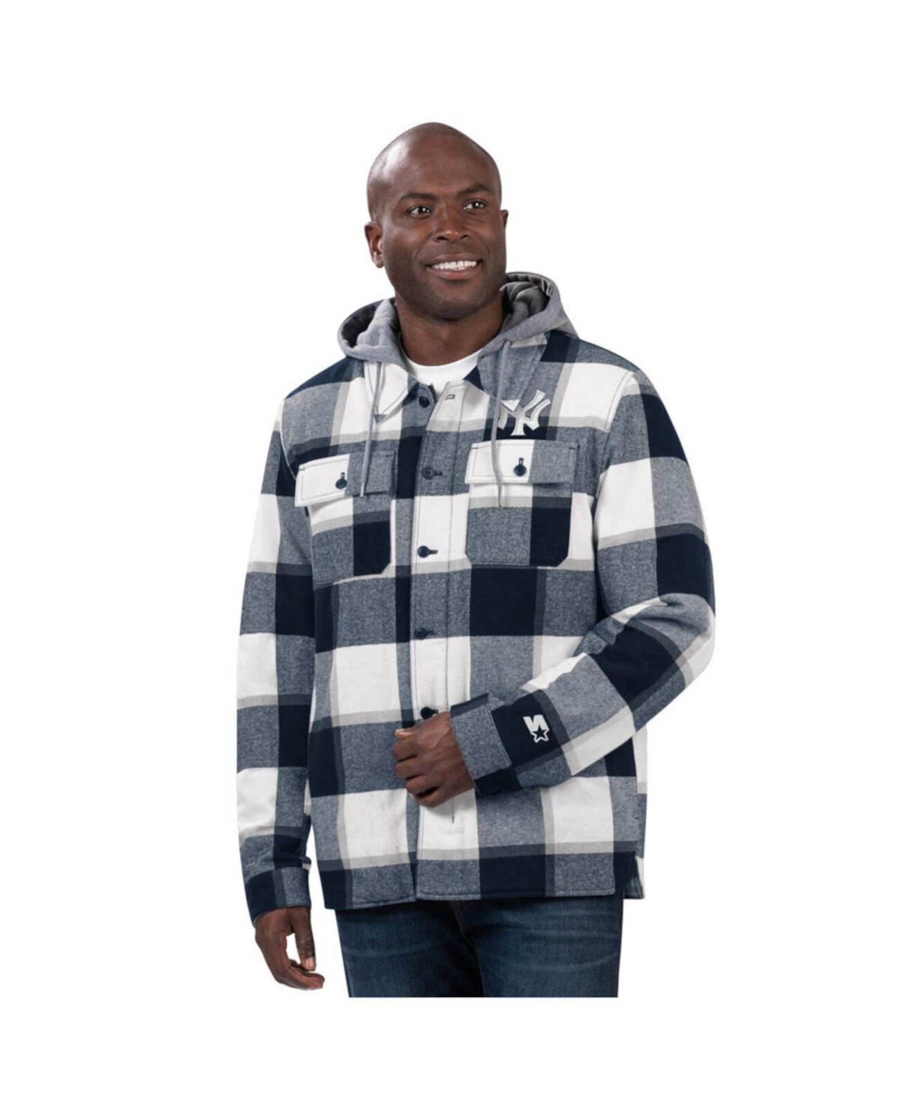 Men's Navy New York Yankees Plaid Full-Zip Hoodie Jacket Starter