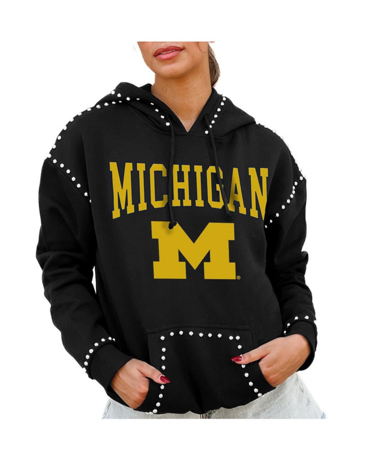 Женское чёрное худи Gameday Couture для Michigan Wolverines с клепками и карманом Gameday Couture