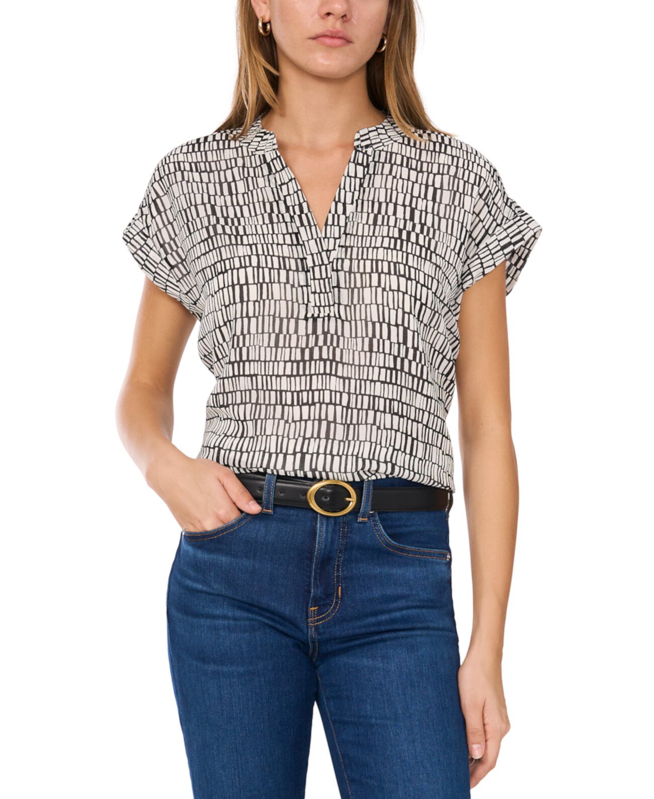 Women's Printed V-Neck Cap-Sleeve Top Vince Camuto