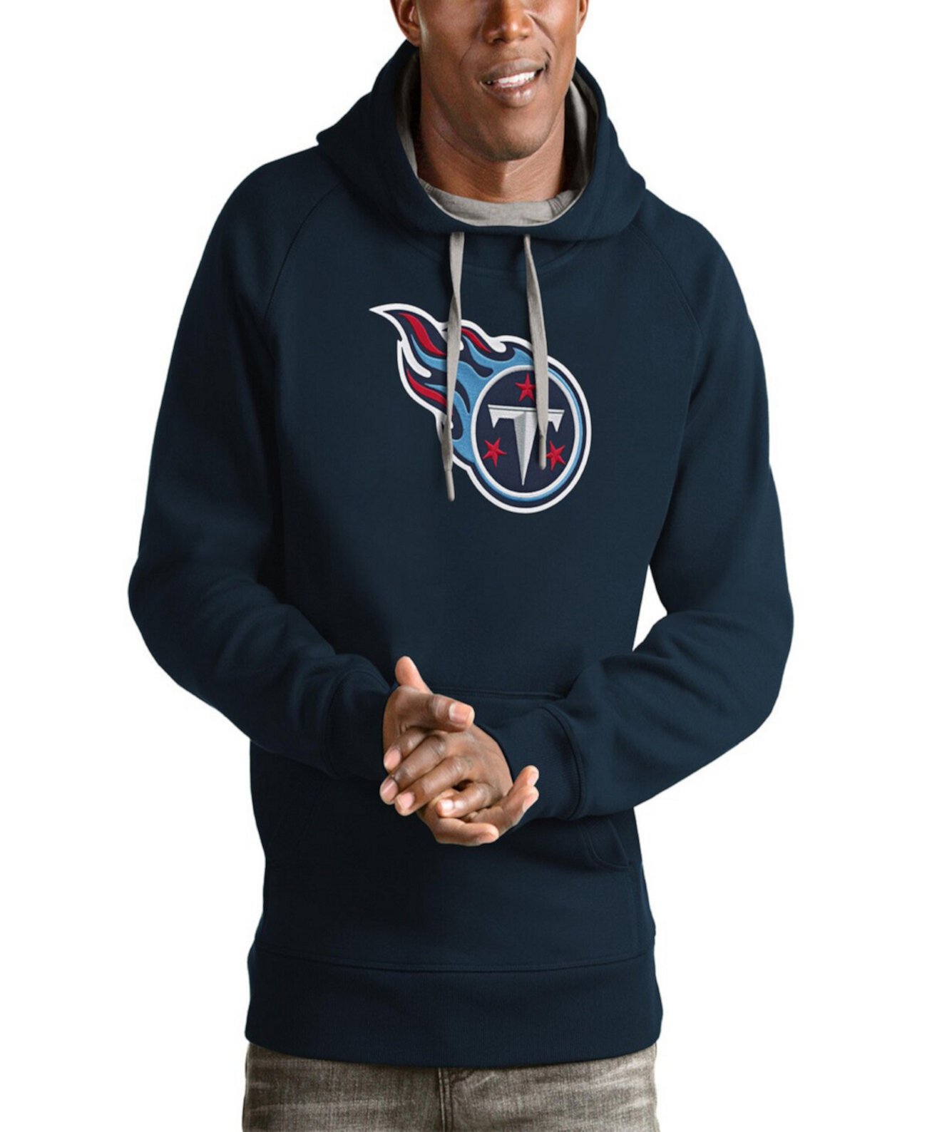 Men's Navy Tennessee Titans Victory Pullover Hoodie Antigua