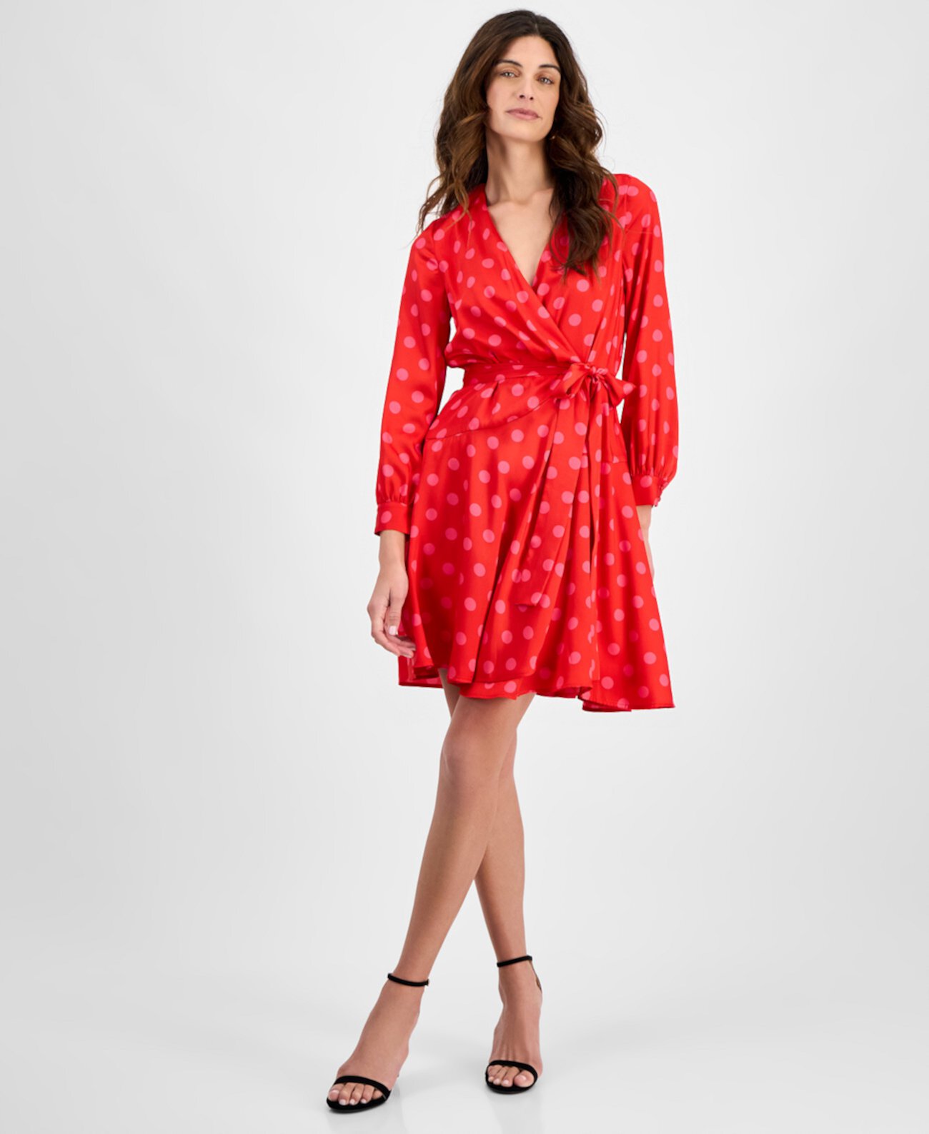 Women's Half-Wrap Polka-Dot A-Line Dress Anne Klein