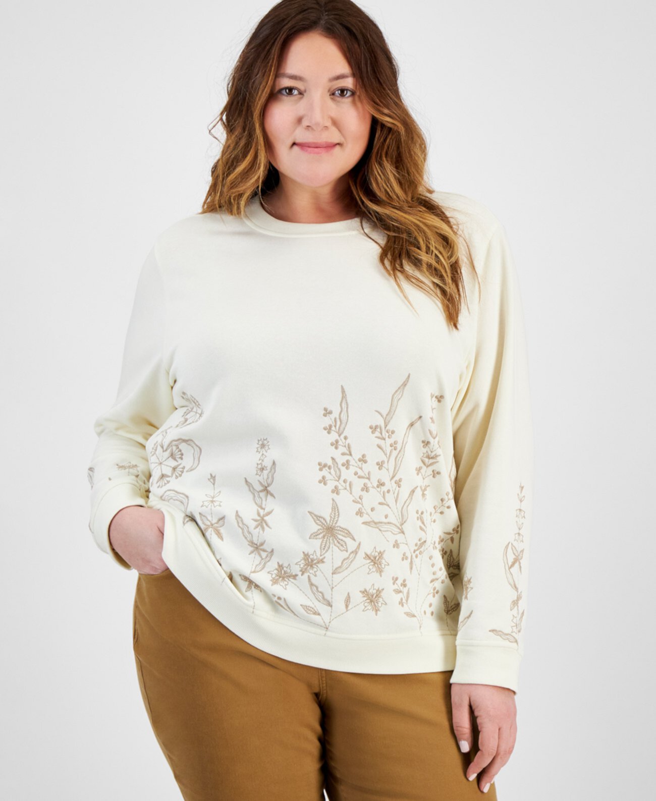 Plus Size  Embroidered Fleece Sweatshirt, Exclusively at Macy's Style & Co