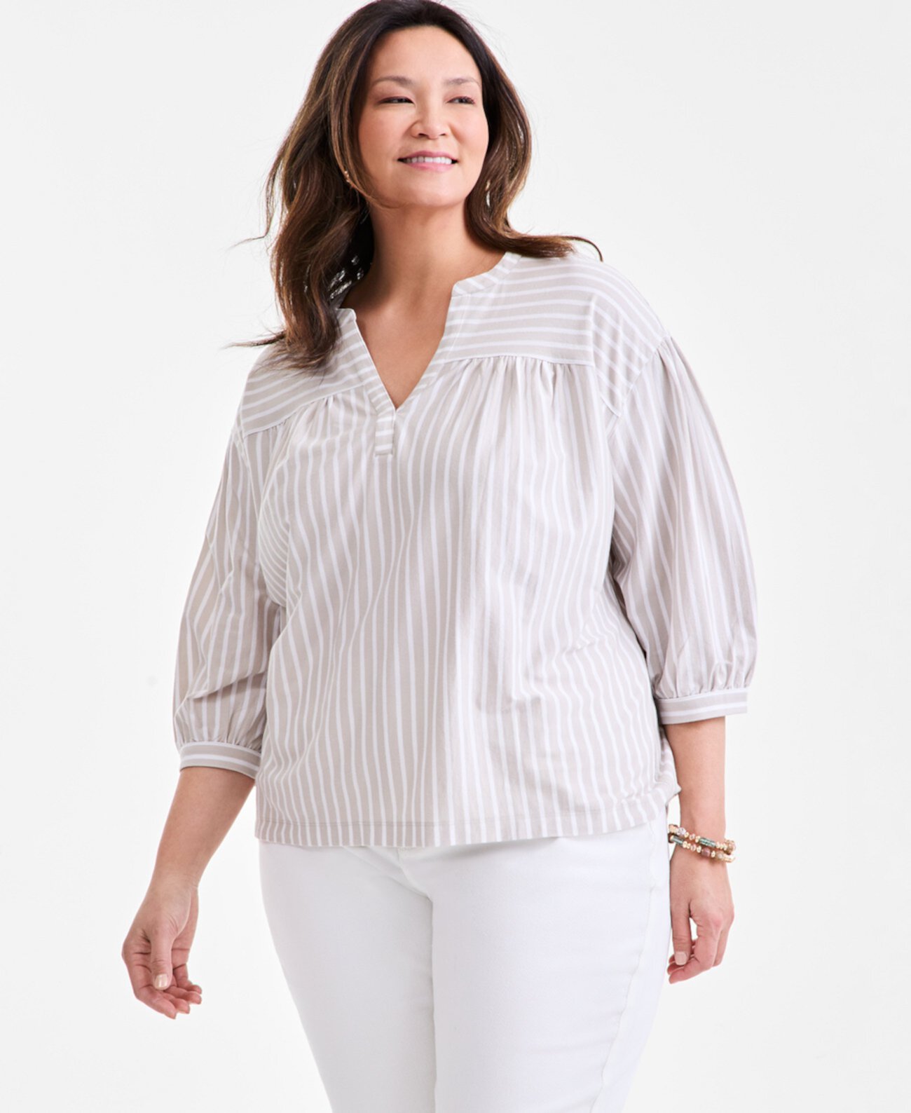 Plus Size Printed 3/4-Sleeve Top, Exclusively at Macy's Style & Co