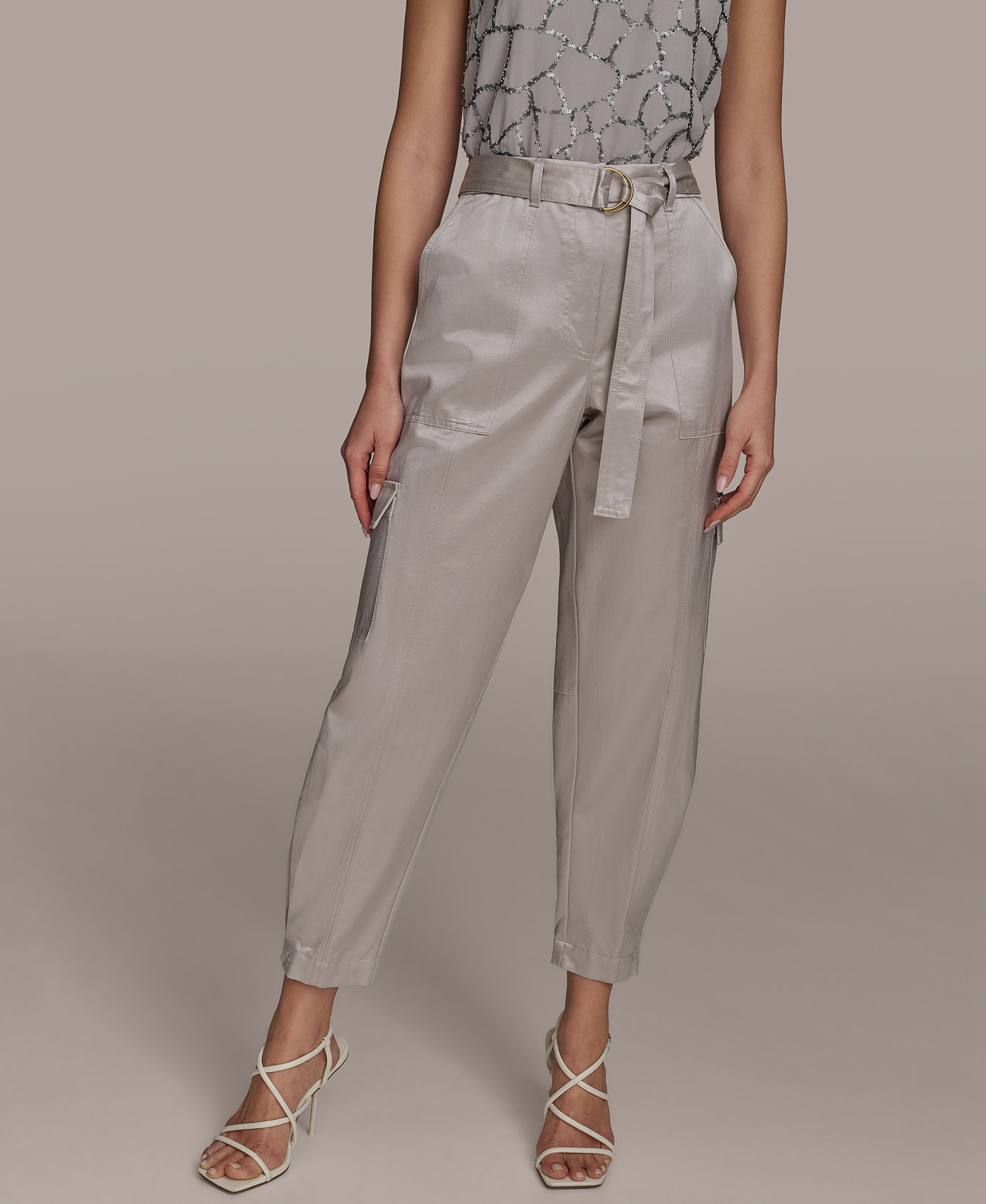 Women's Belted Satin Cargo Pants Donna Karan New York