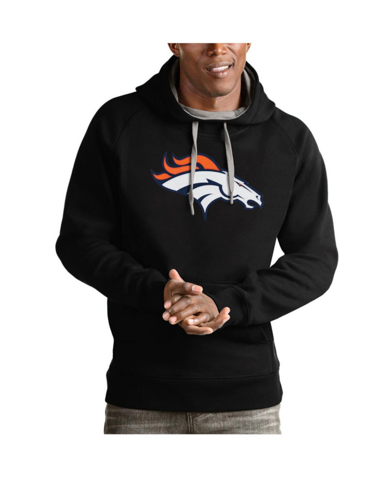 Men's Black Denver Broncos Victory Pullover Hoodie Antigua