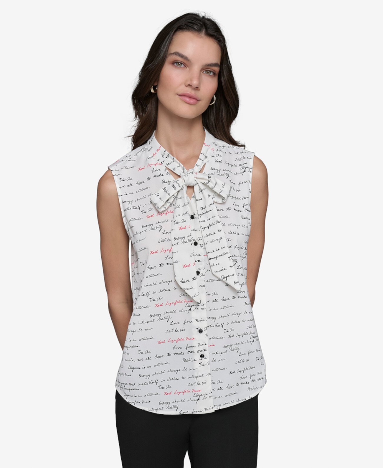 Women's Printed Tie-Sleeve Sleeveless Blouse Karl Lagerfeld Paris