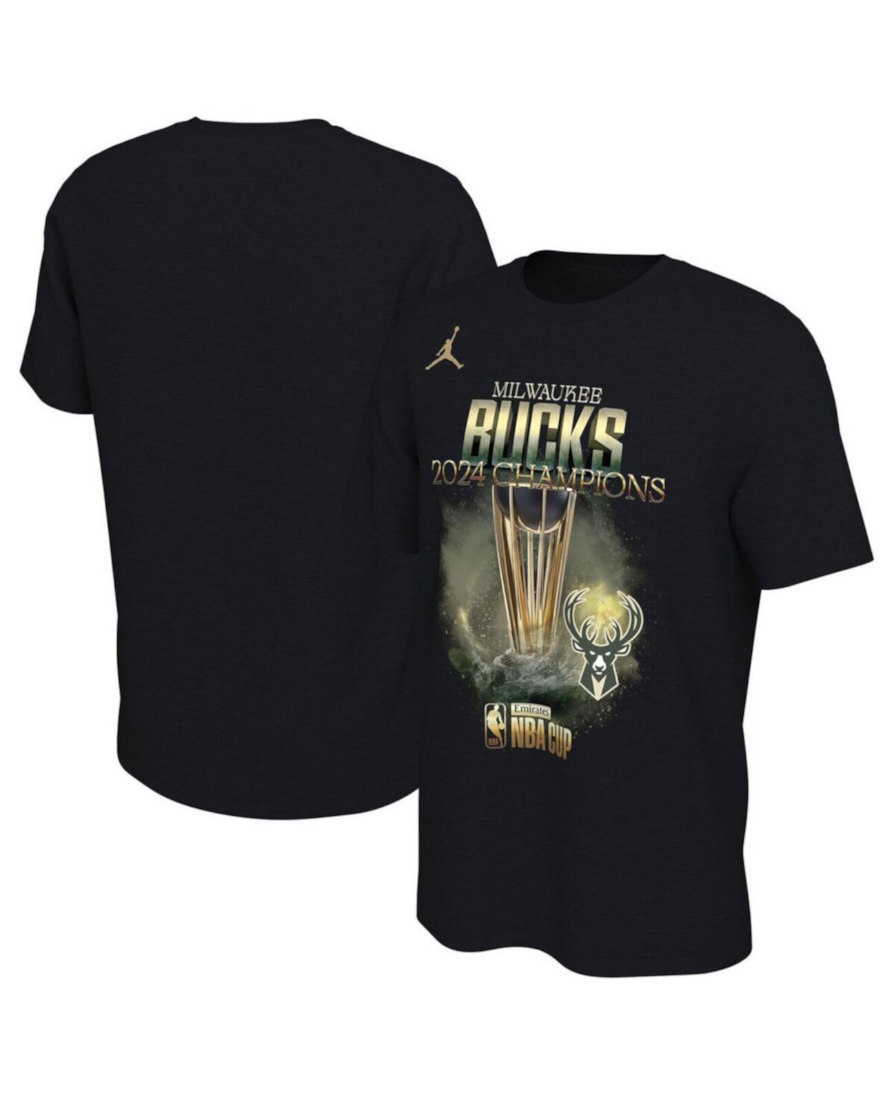 Men's and Women's Black Milwaukee Bucks 2024 NBA Cup Champions Locker Room Authentic T-Shirt Jordan