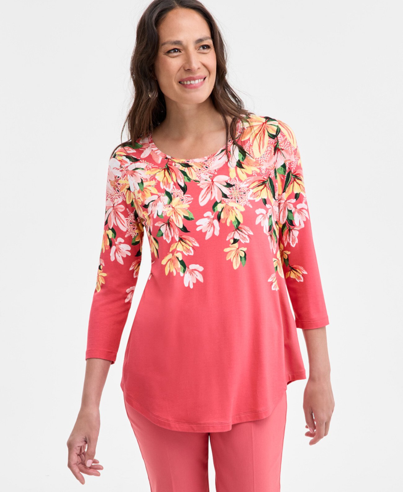 Women's Printed 3/4-Sleeve Top, Exclusively at Macy's J&M Collection