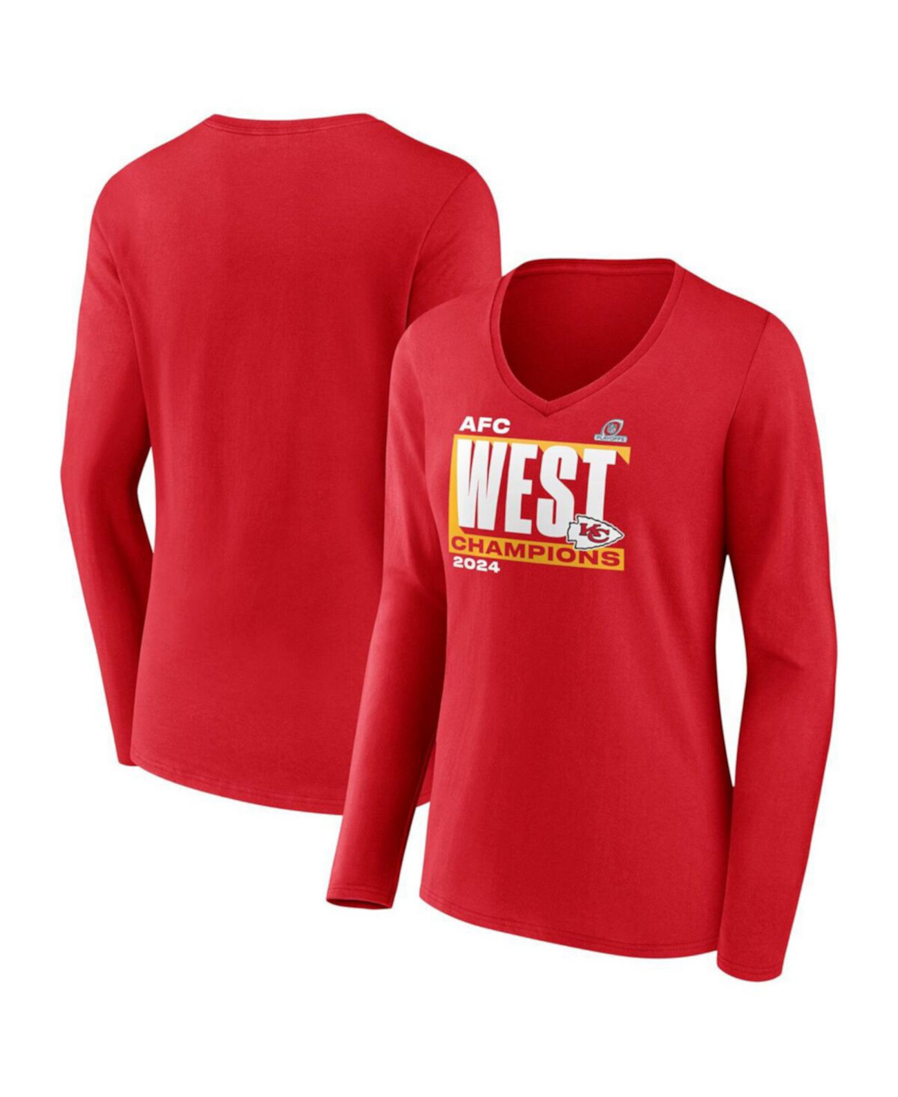 Women's Red Kansas City Chiefs 2024 AFC West Division Champions Conquer Long Sleeve V-Neck T-Shirt Fanatics