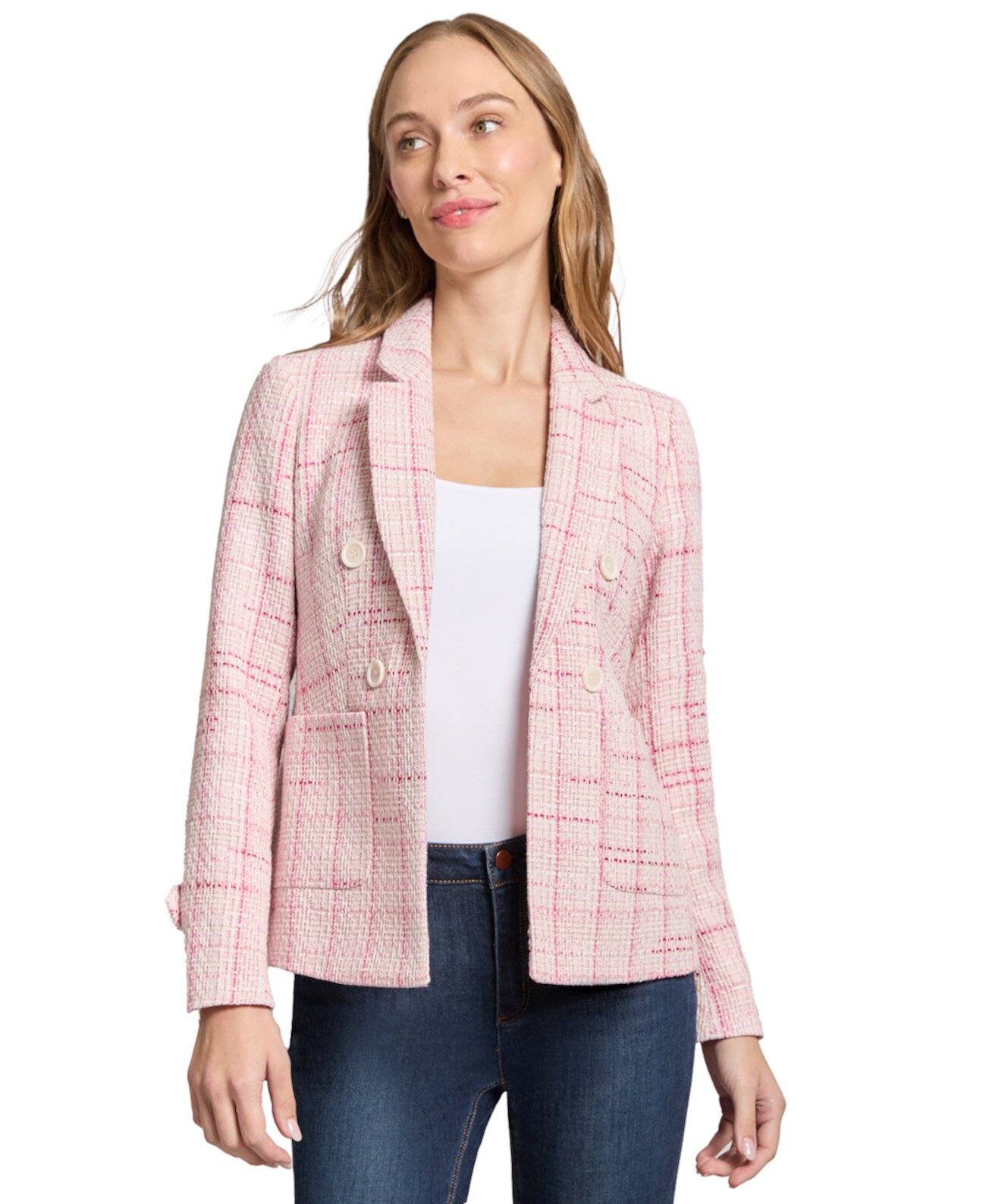 Petite Tweed Notched-Lapel Blazer Jones New York