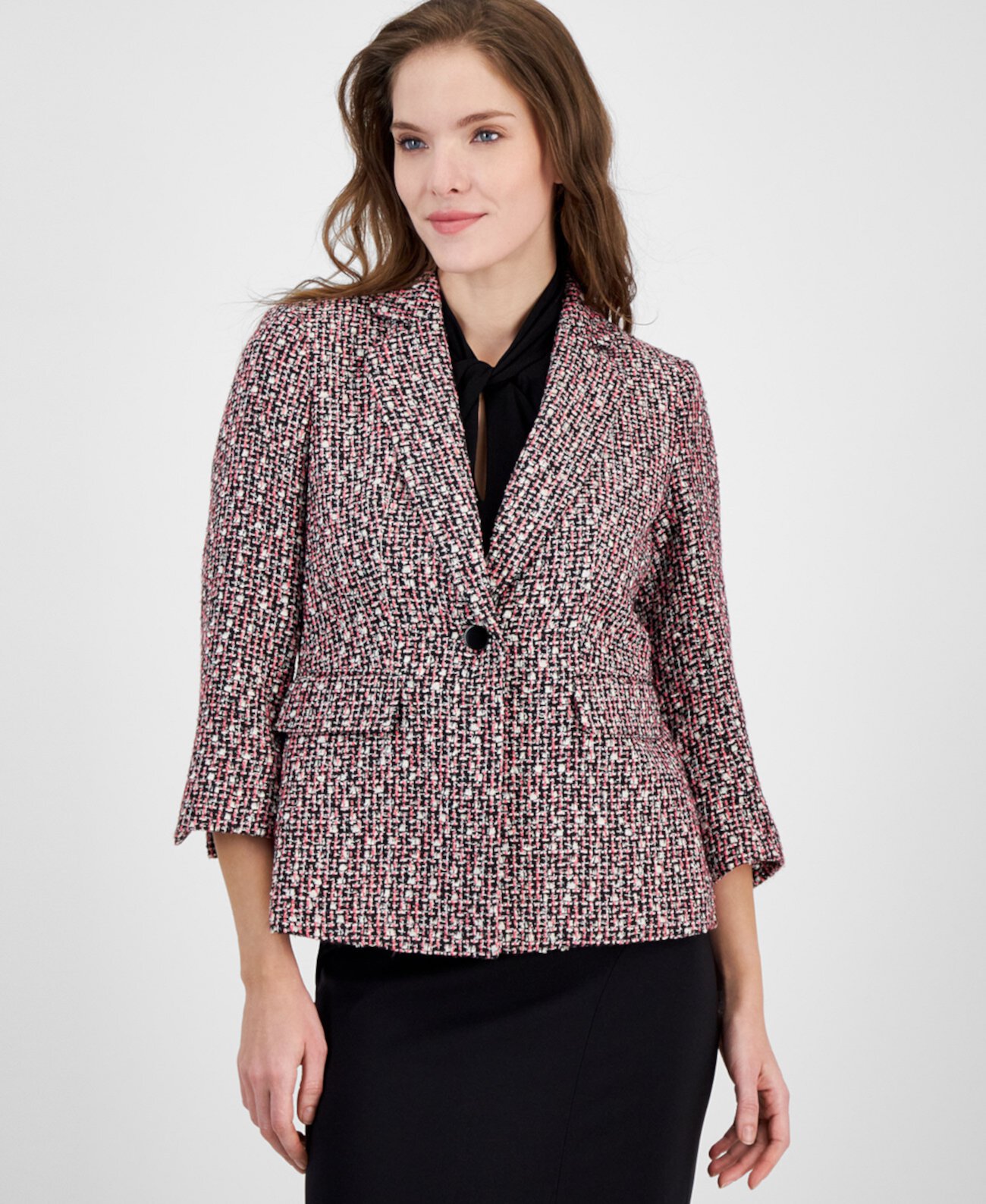 Women's Notched-Collar Single-Button 3/4-Sleeve Jacket Anne Klein