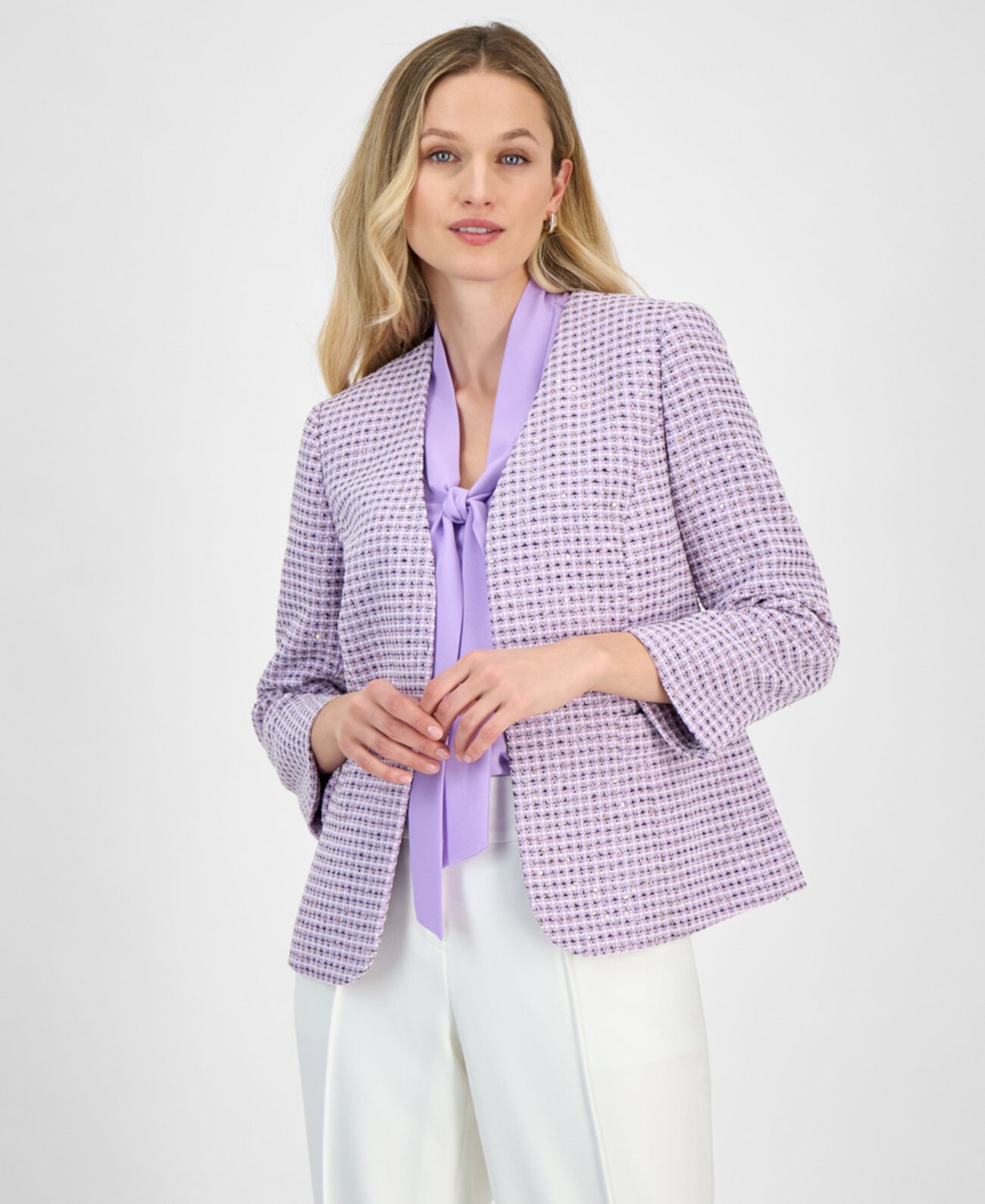 Women's Tweed Open-Front 3/4-Sleeve Jacket, Regular and Petite Sizes Kasper