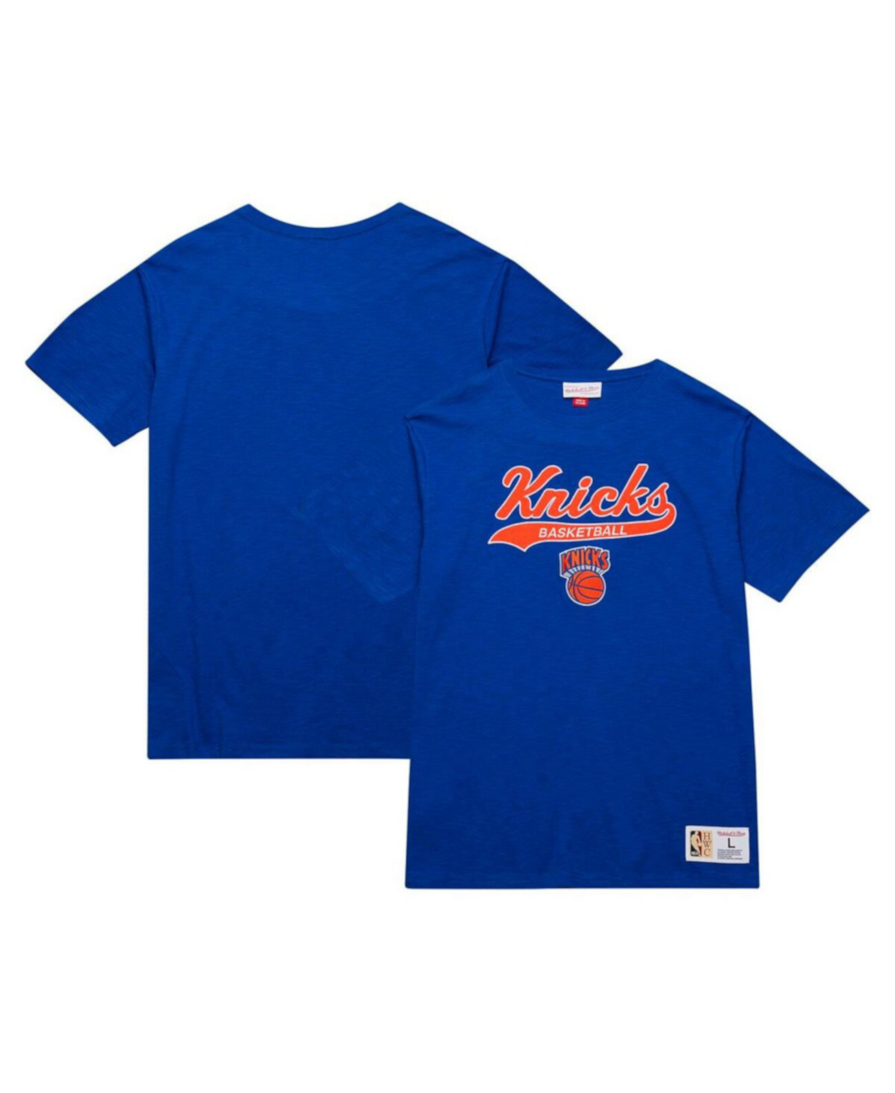 Мужская синяя футболка New York Knicks Hardwood Classics с нашивками и мягким хлопковым кроем Mitchell & Ness