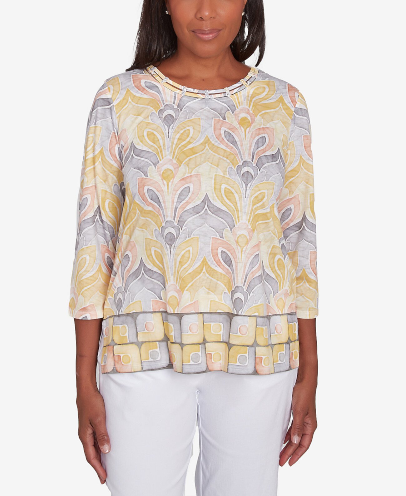 Petite Dress Code Geometric Medallion Crewneck Top Alfred Dunner