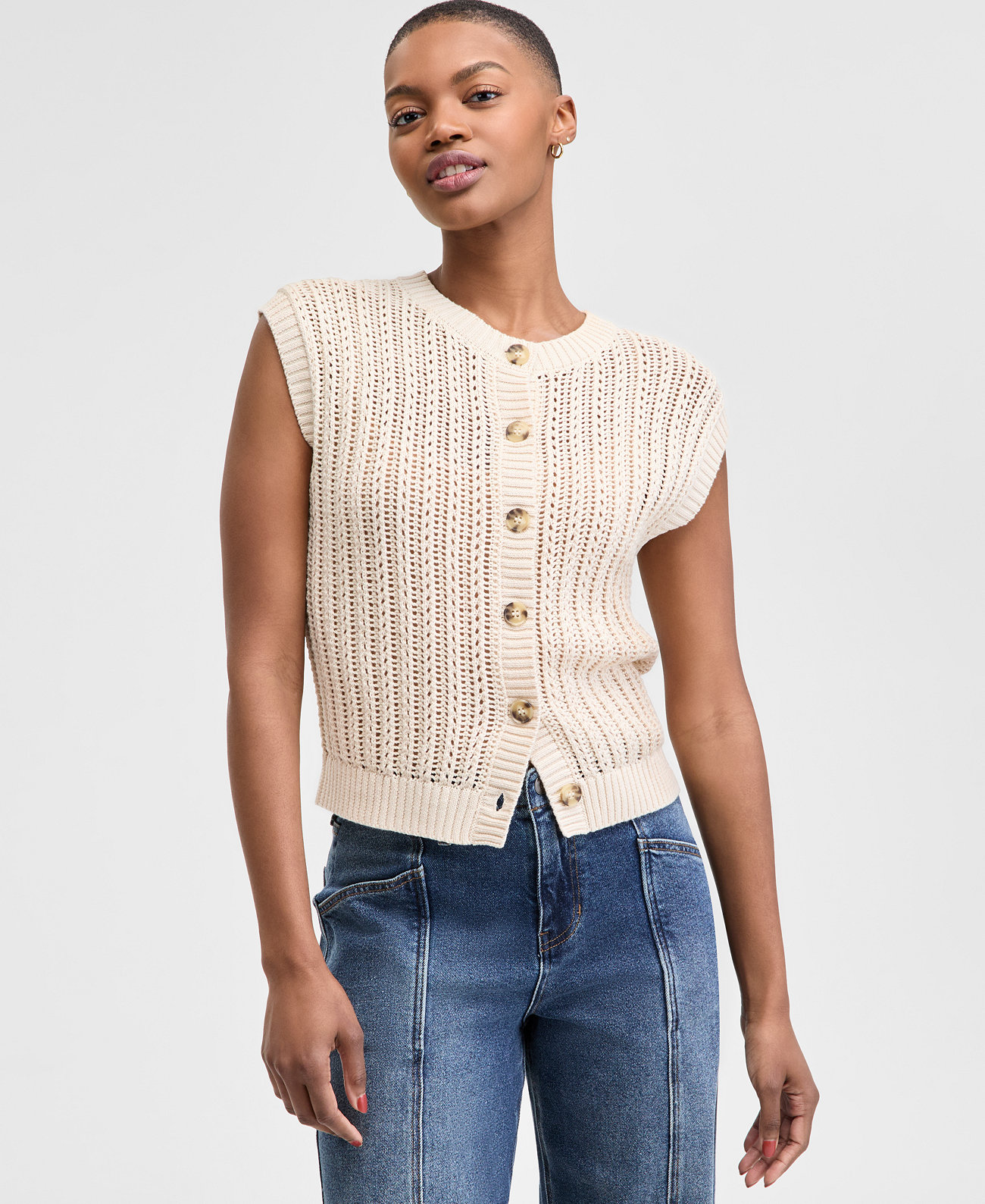 Petite Open-Knit Cap-Sleeve Cardigan, Exclusively at Macy's And Now This