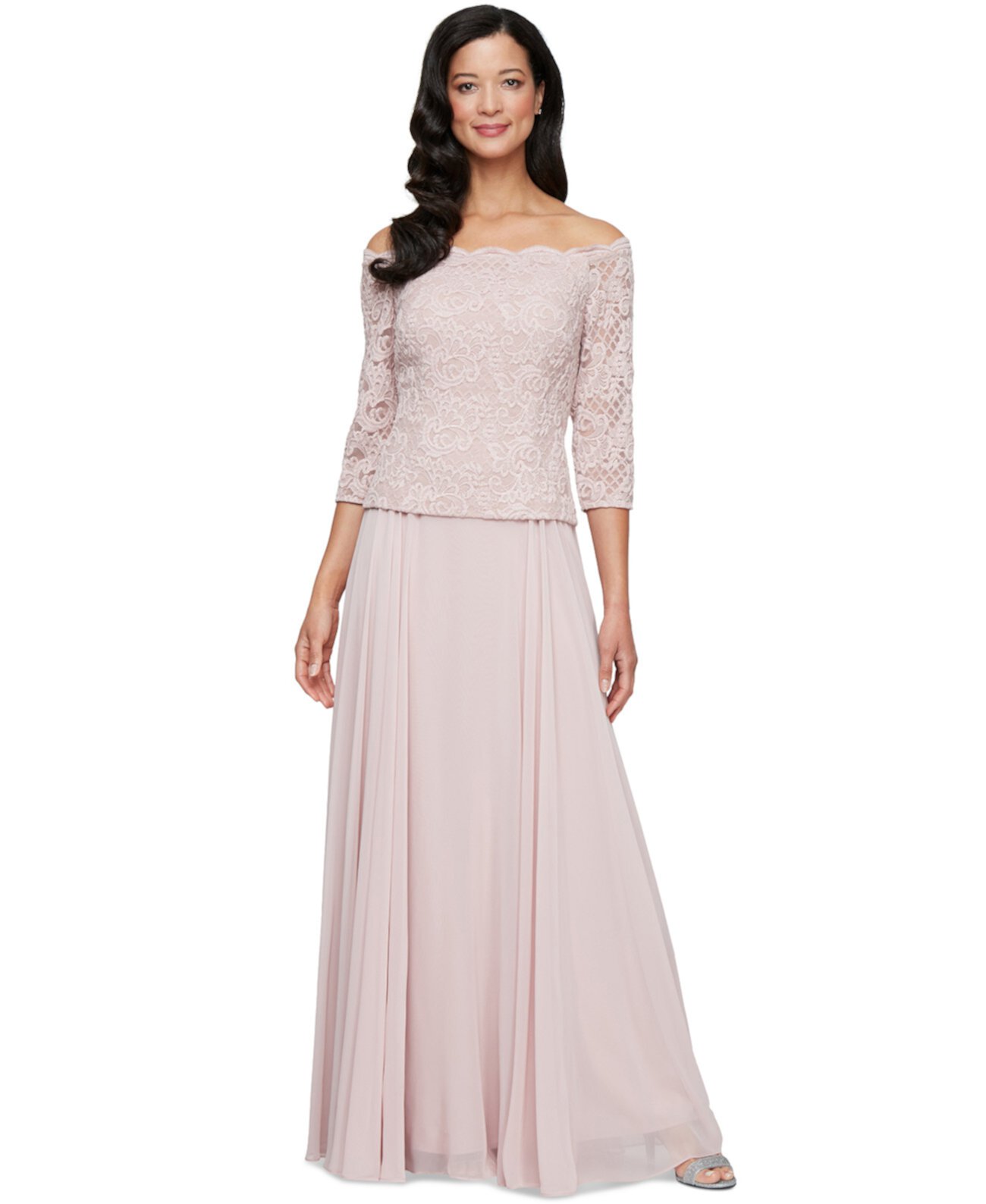 Petite Lace Top Off-The-Shoulder Gown Alex Evenings