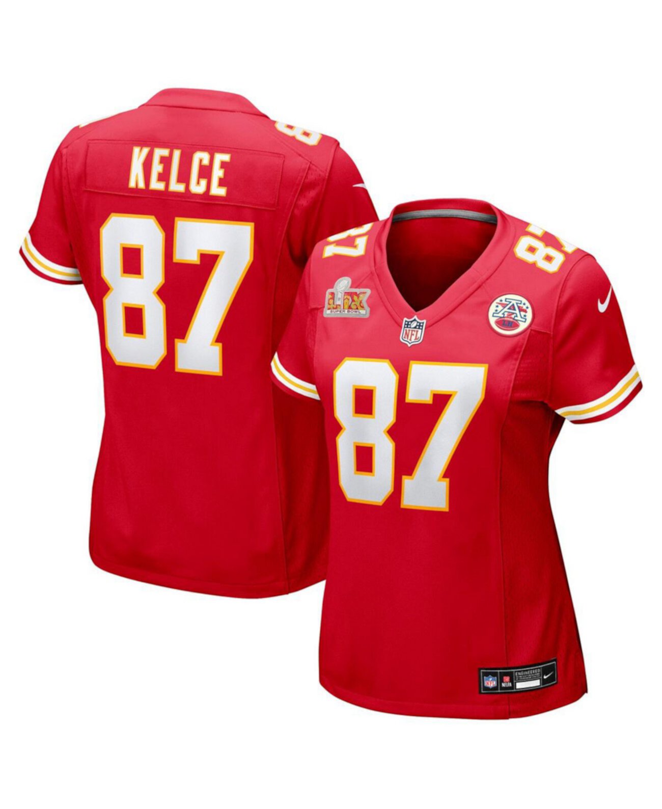 Women's Travis Kelce Red Kansas City Chiefs Super Bowl LIX Game Jersey Nike