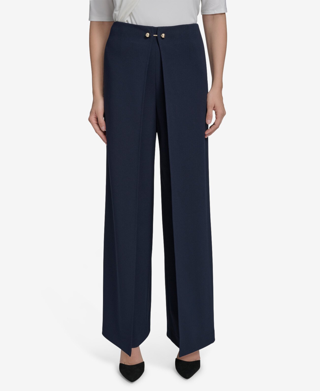 Women's Scuba Barbell Open-Pleat Pants Halston