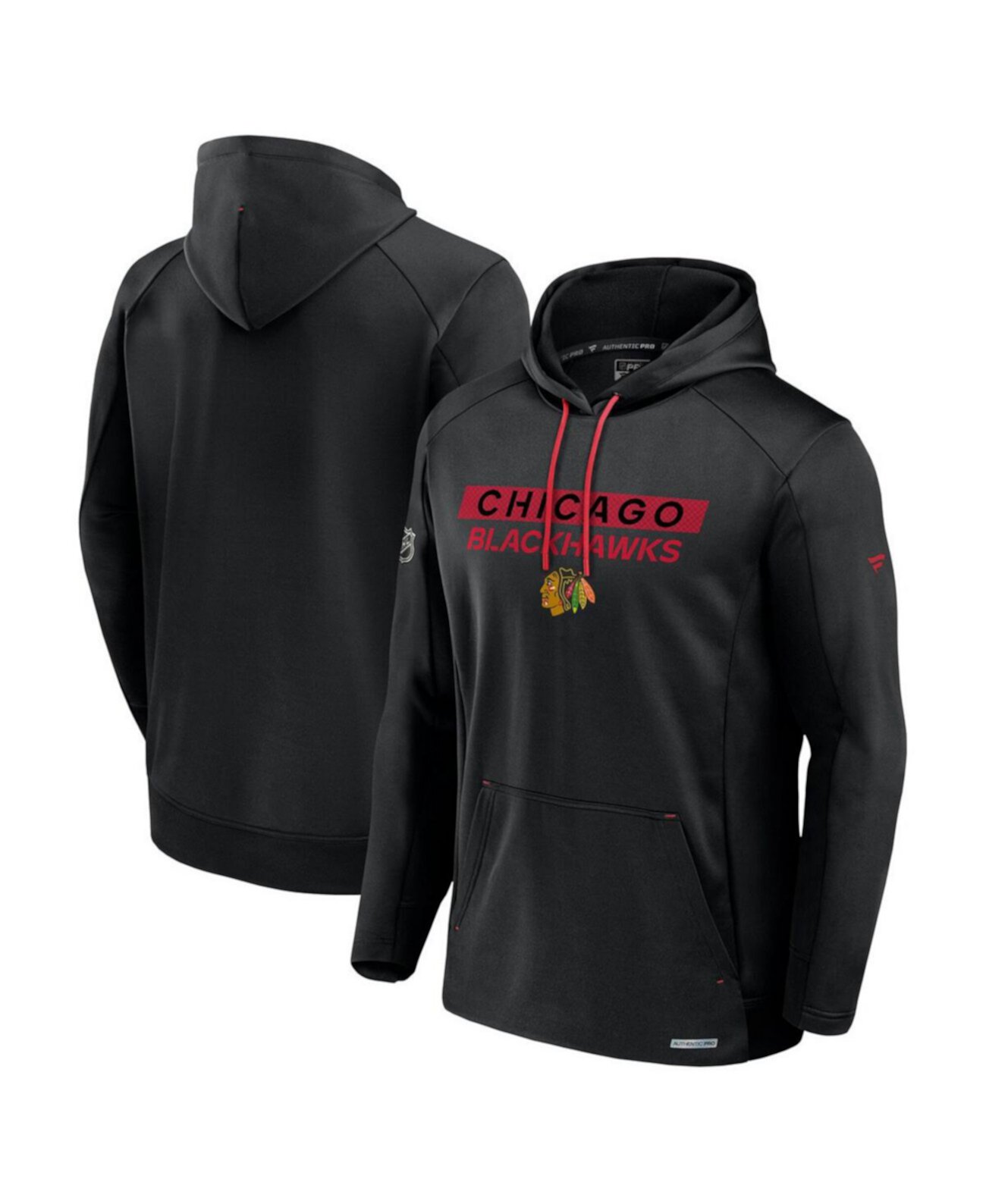 Men's Black Chicago Blackhawks Authentic Pro Rink Fleece Pullover Hoodie Fanatics