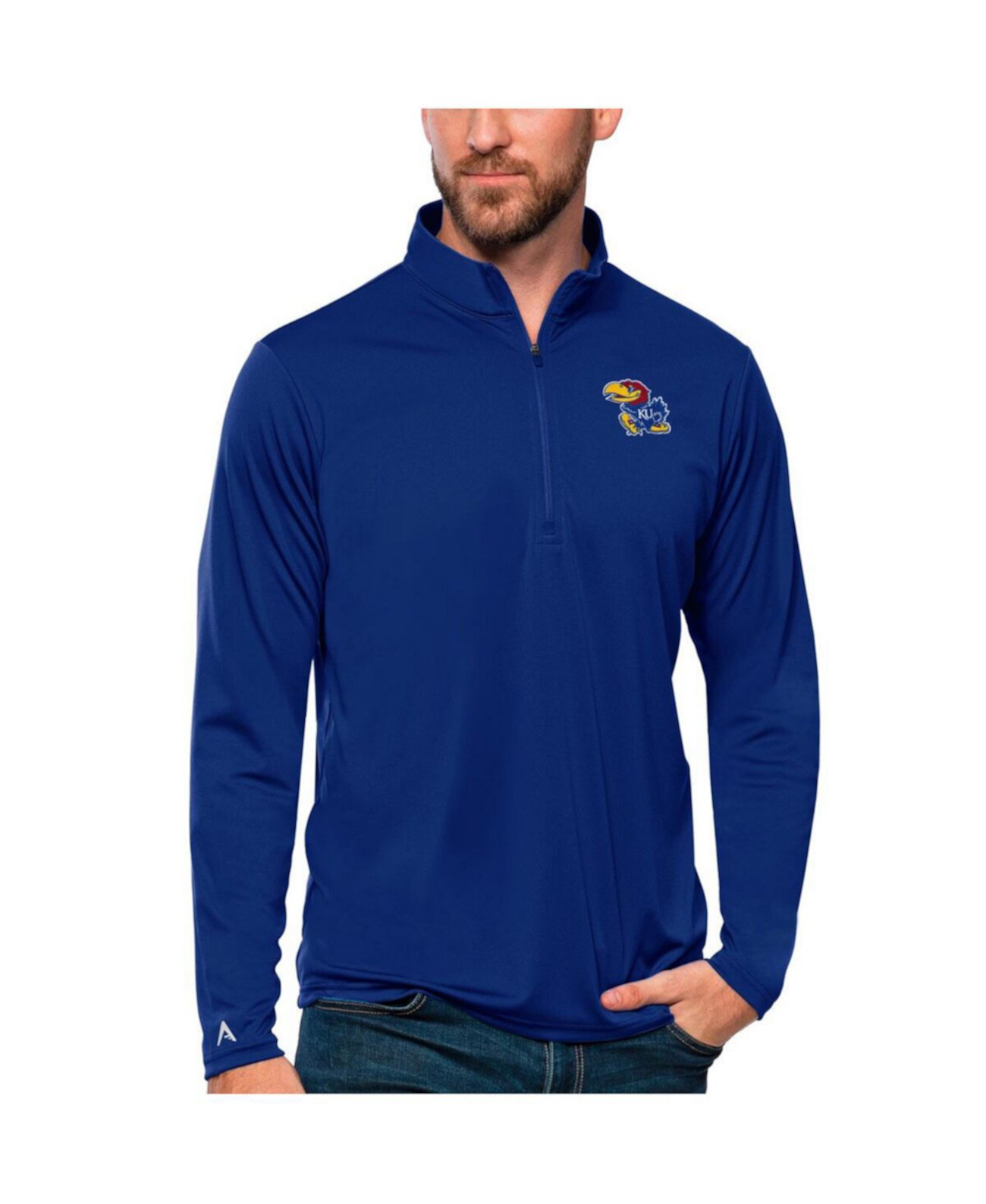 Men's Royal Kansas Jayhawks Tribute Quarter-Zip Top Antigua