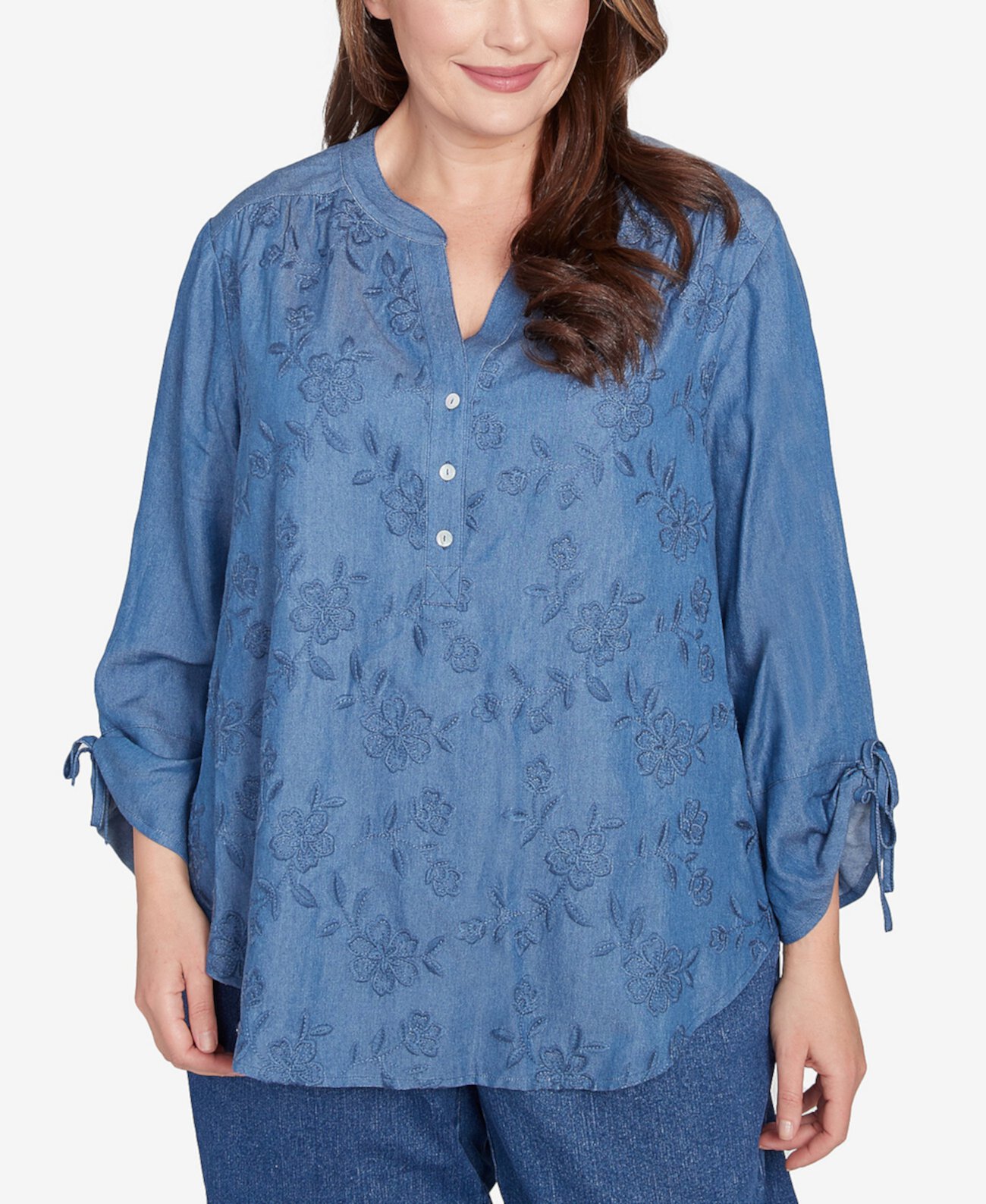 Plus Size Free Spirit Floral Embroidered Flared Sleeve Top Alfred Dunner