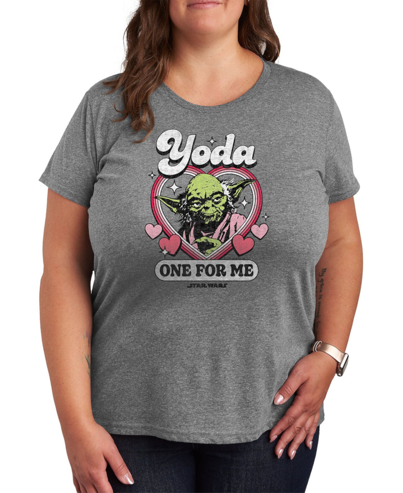 Plus Size Star Wars Valentine's Day Yoda One For Me Graphic Crewneck T-Shirt Hybrid Apparel