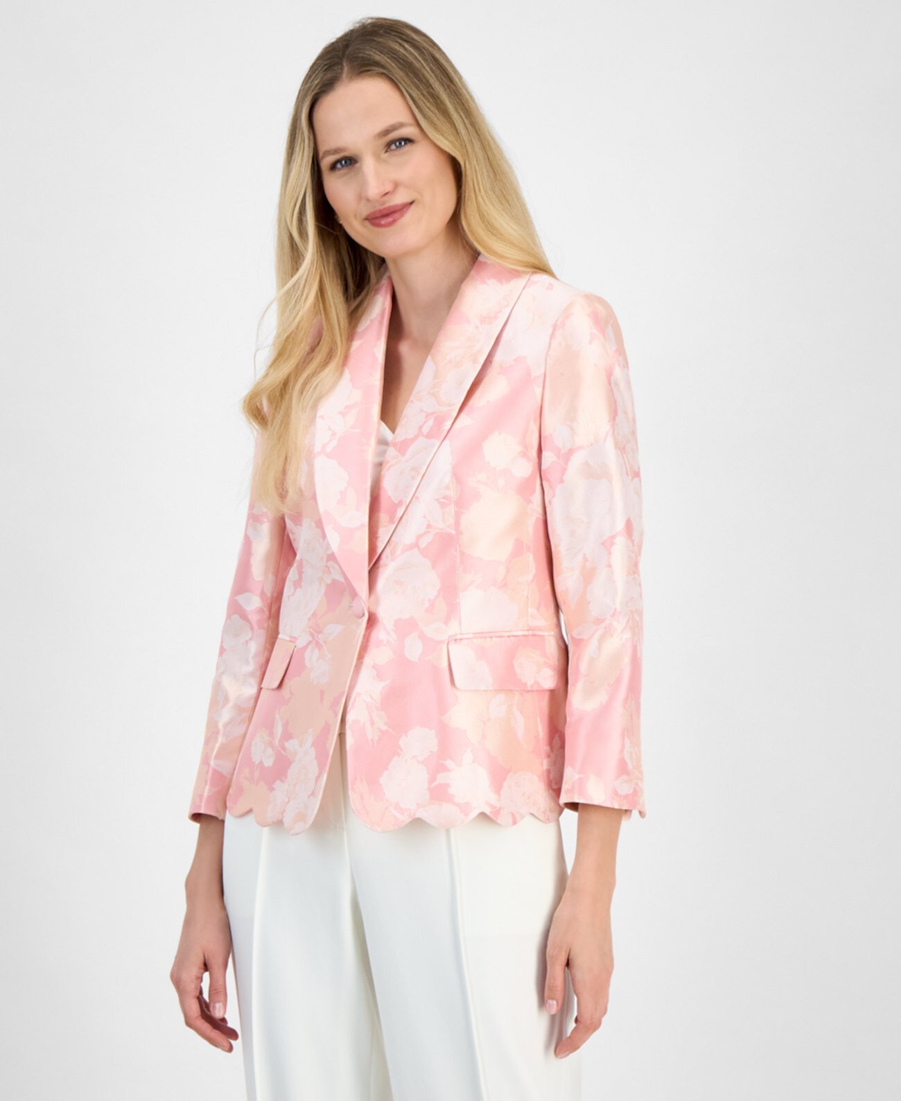 Women's Jacquard Shawl-Collar Scallop-Hem Jacket, Regular and Petite Sizes Kasper