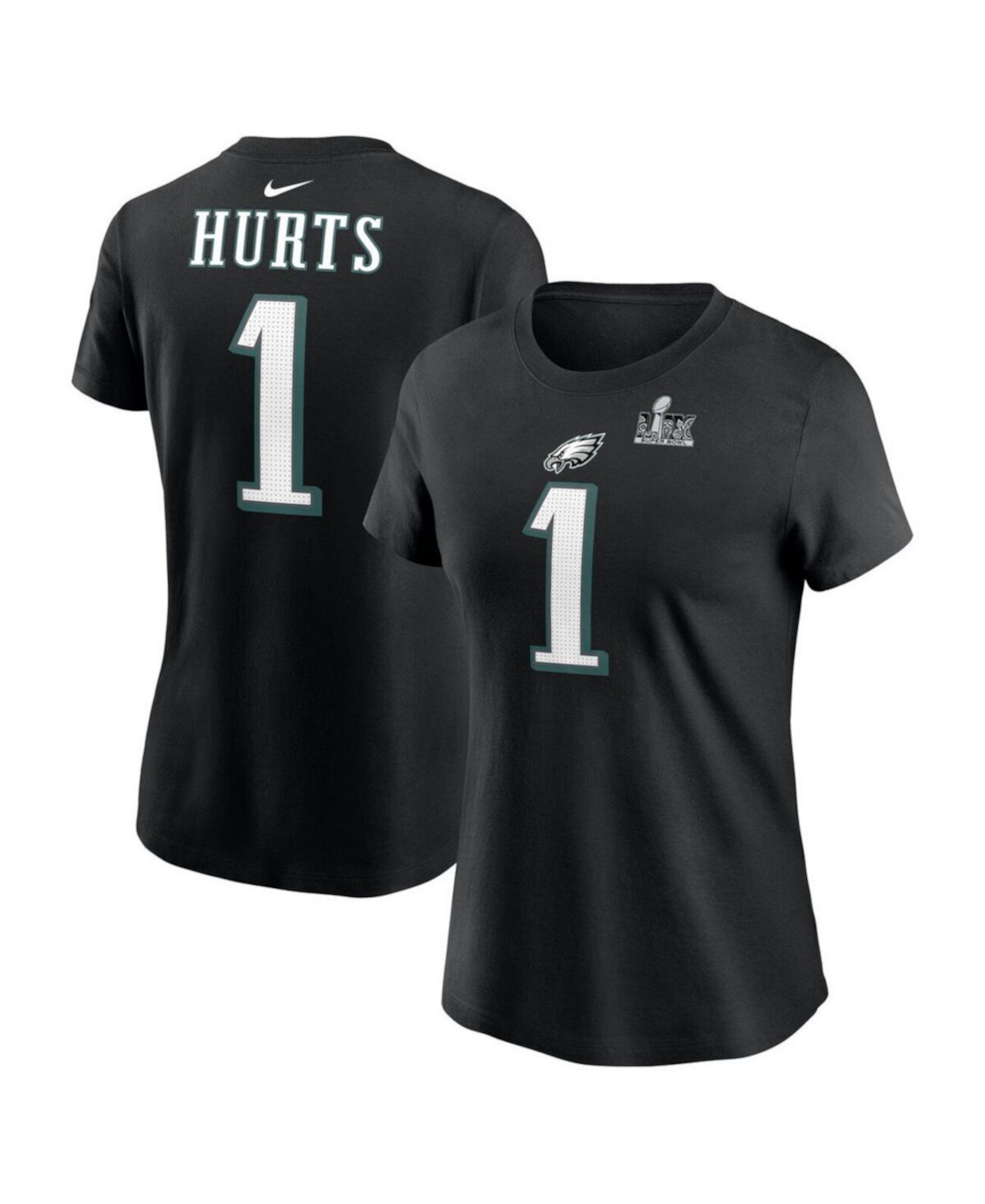 Women's Jalen Hurts Black Philadelphia Eagles Super Bowl LIX Name Number T-Shirt Nike