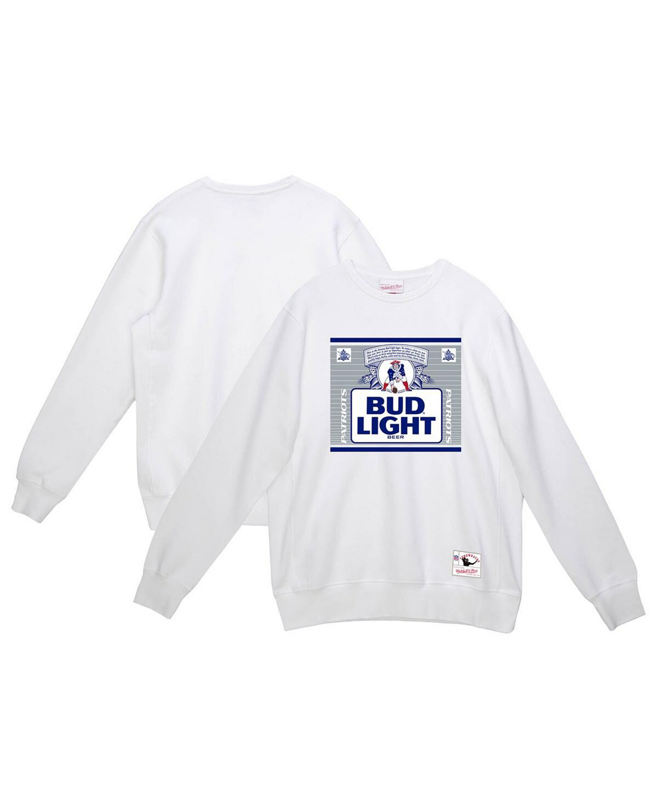 x Bud Light Men's White New England Patriots The Crest Pullover Sweatshirt Mitchell & Ness