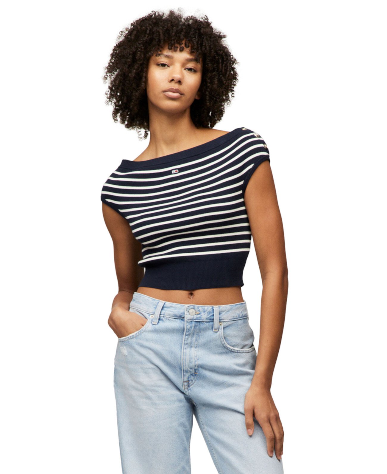 Women's Off-The-Shoulder Striped Cotton Sweater Tommy Jeans