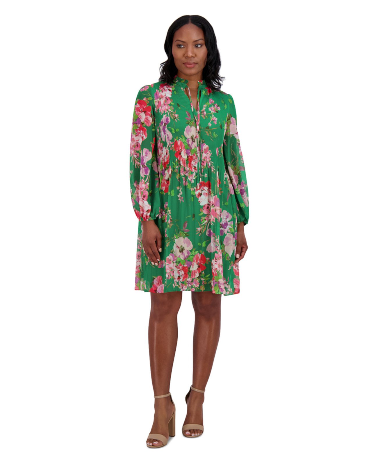 Women's Chiffon Pleated Floral-Print Dress Jessica Howard