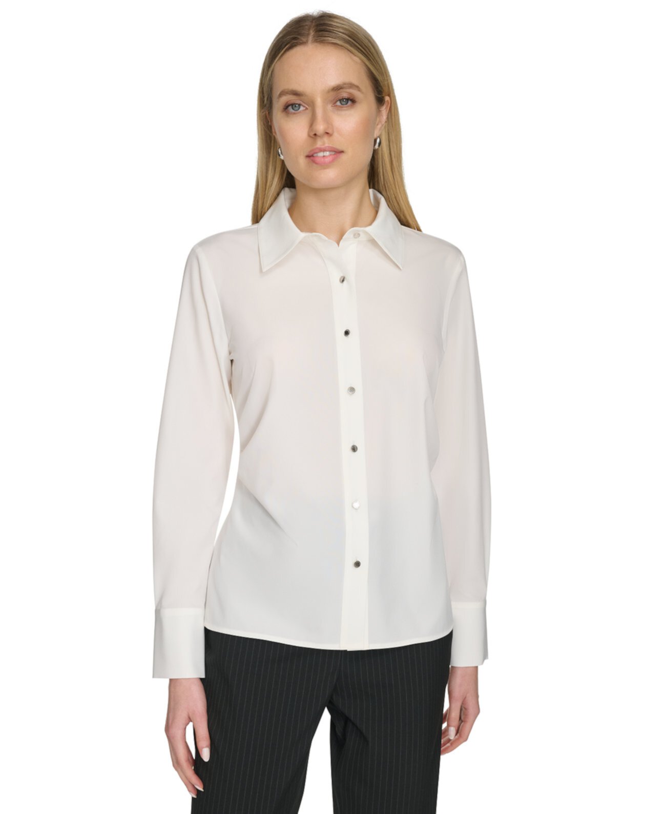 Women's Long-Sleeve Button-Front Blouse Calvin Klein