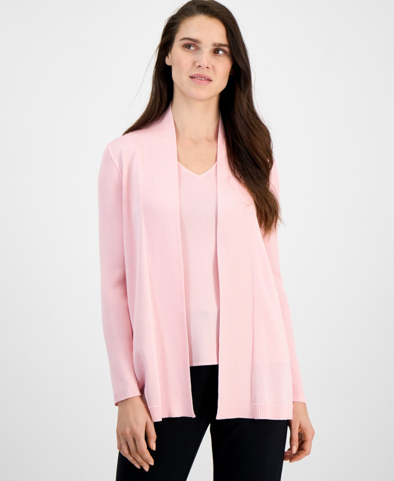 Petite Sonoma Ribbed Open-Front Cardigan Anne Klein