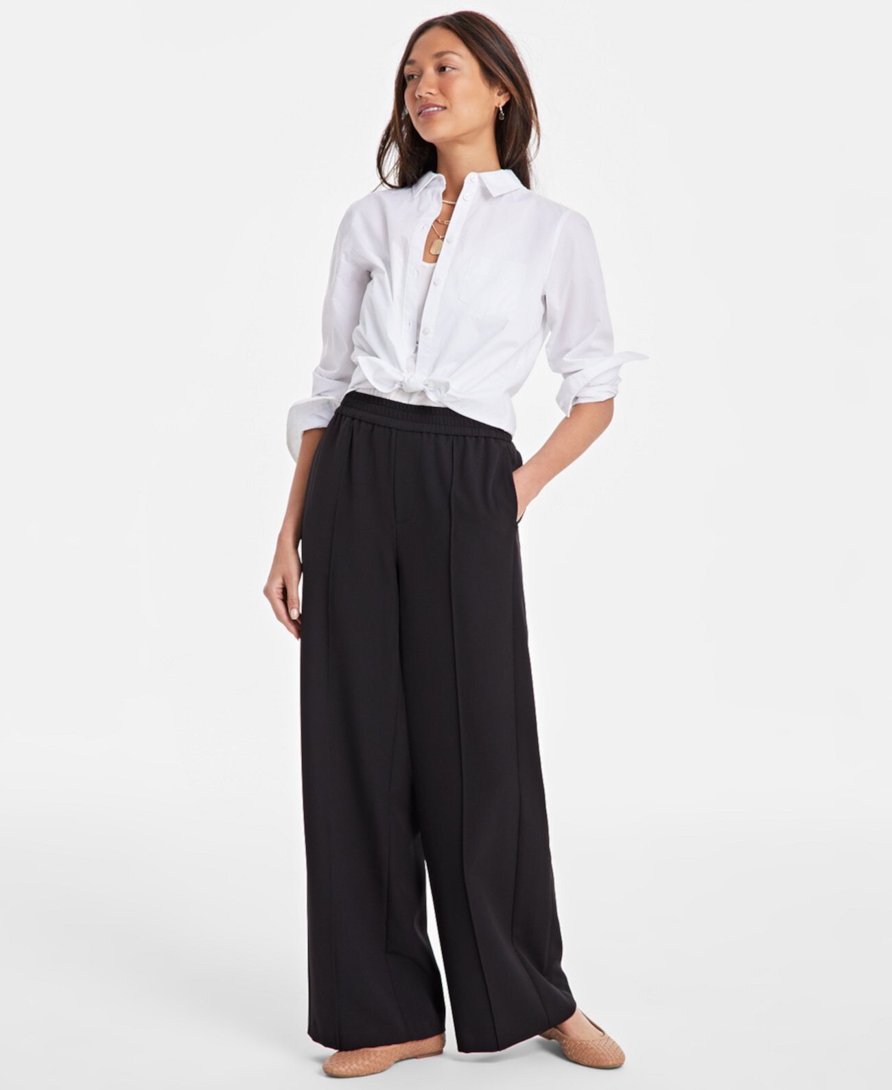 Women's Mid-Rise Side-Stripe Wide-Leg Pants On 34th