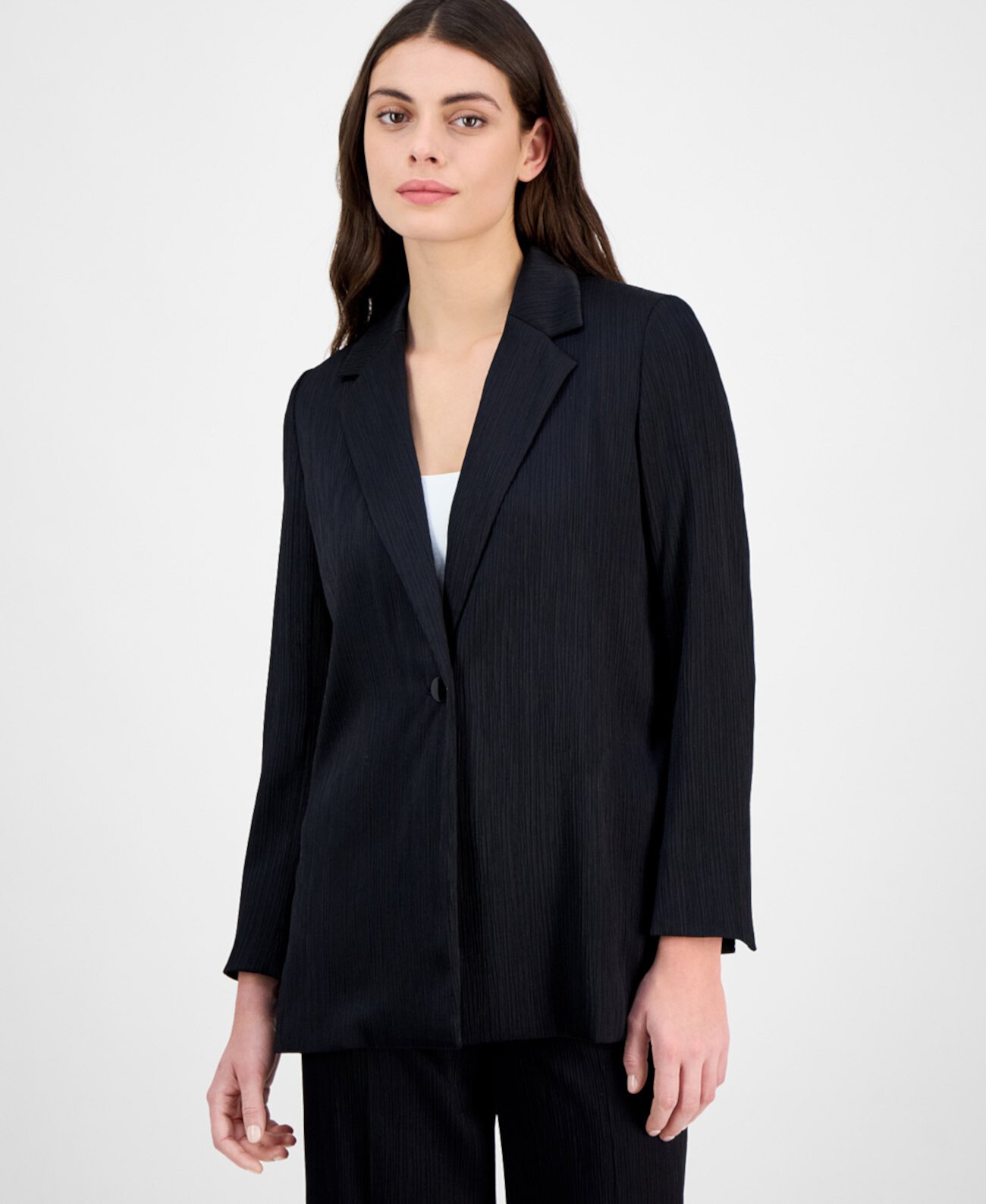 Women's Crinkled Satin Notched Collar One-Button Jacket Anne Klein