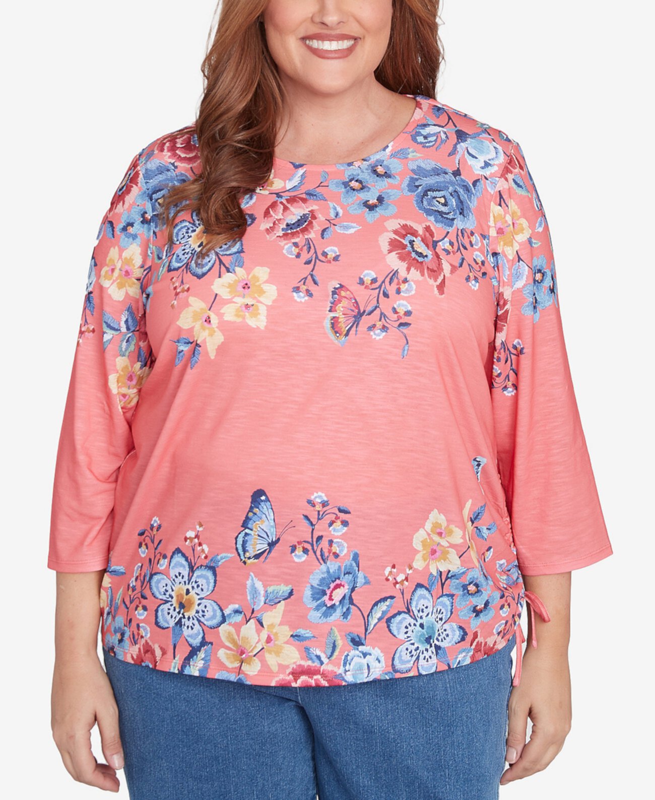 Plus Size Free Spirit Showstopping Crew Neck Floral Knit Top Alfred Dunner