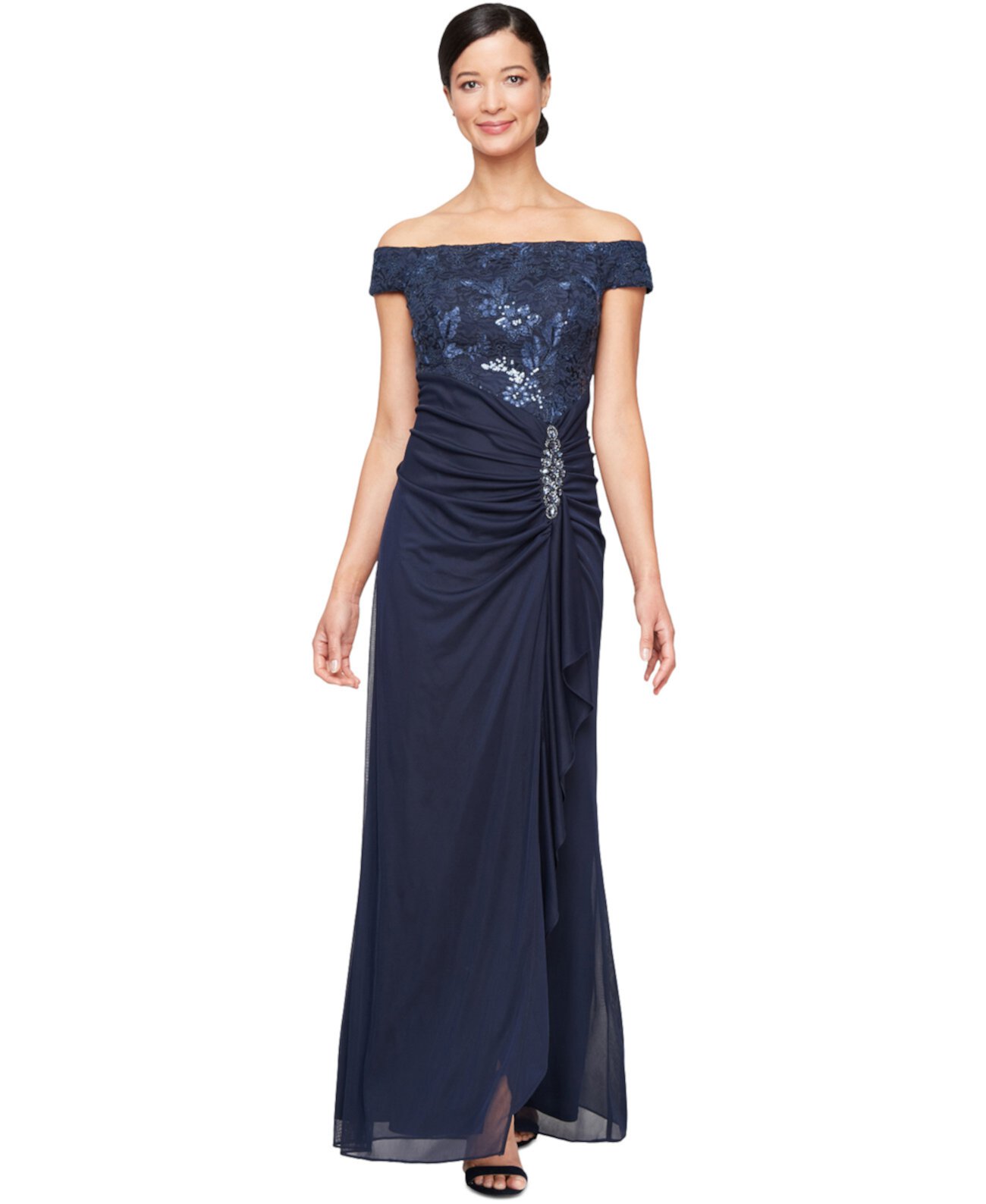 Women's Embroidered Lace Ruched Gown Alex Evenings