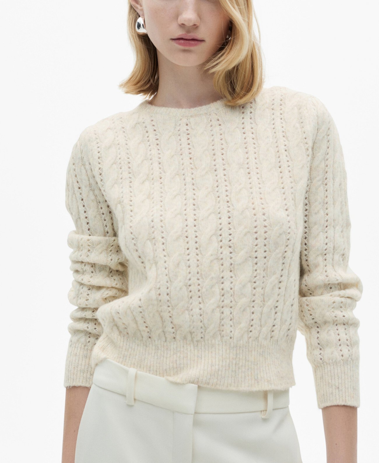 Women's Openwork Details Braided Sweater Mango