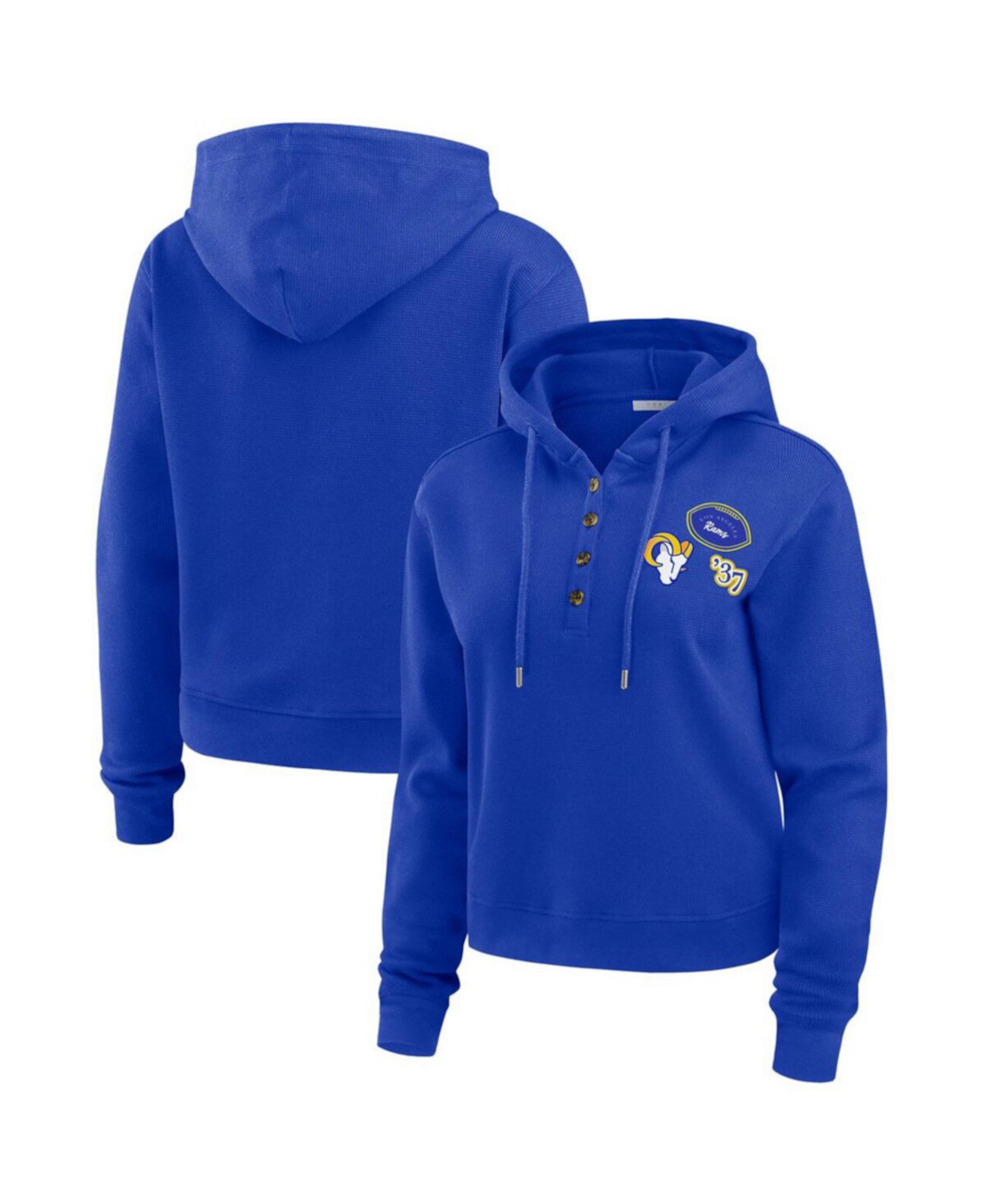 Women's Royal Los Angeles Rams Waffle Hoodie Pullover Top WEAR by Erin Andrews