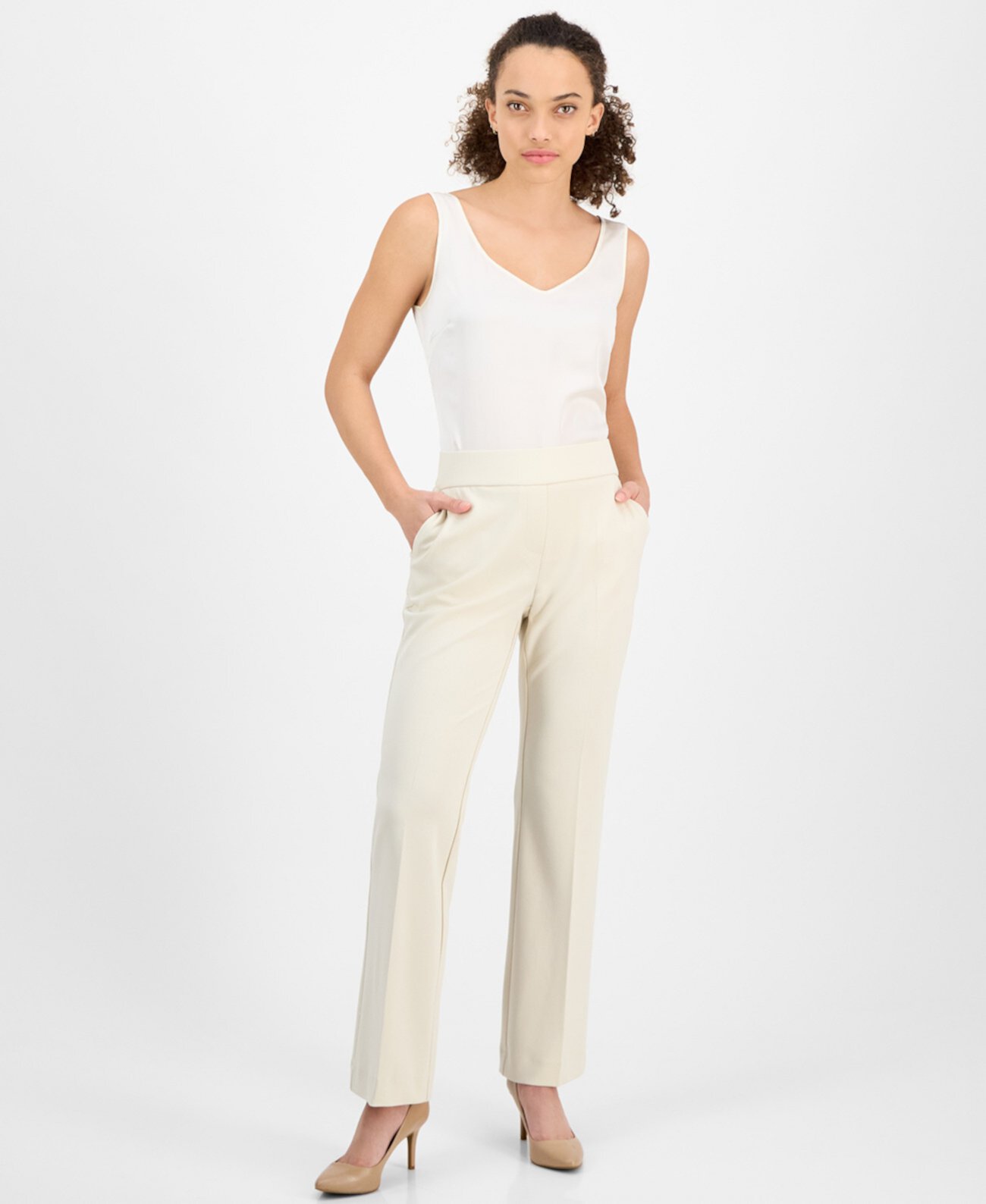 Petite Pull-On Straight-Leg Slash-Pocket Pants AK Anne Klein