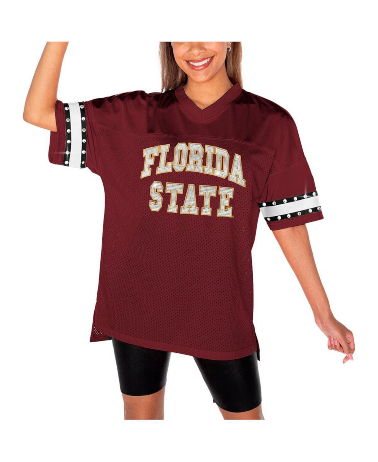 Женская футболка с блестящими стразами и V-образным вырезом Florida State Seminoles Until Kickoff Gameday Couture